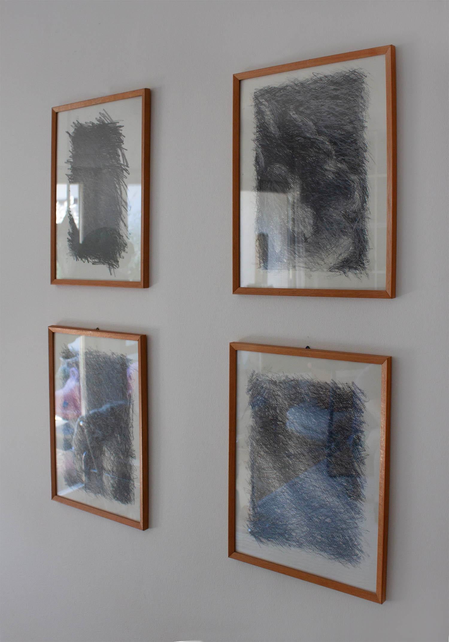 Set of 6 Abstract Pencil on Paper Shaded Line Drawings For Sale 2