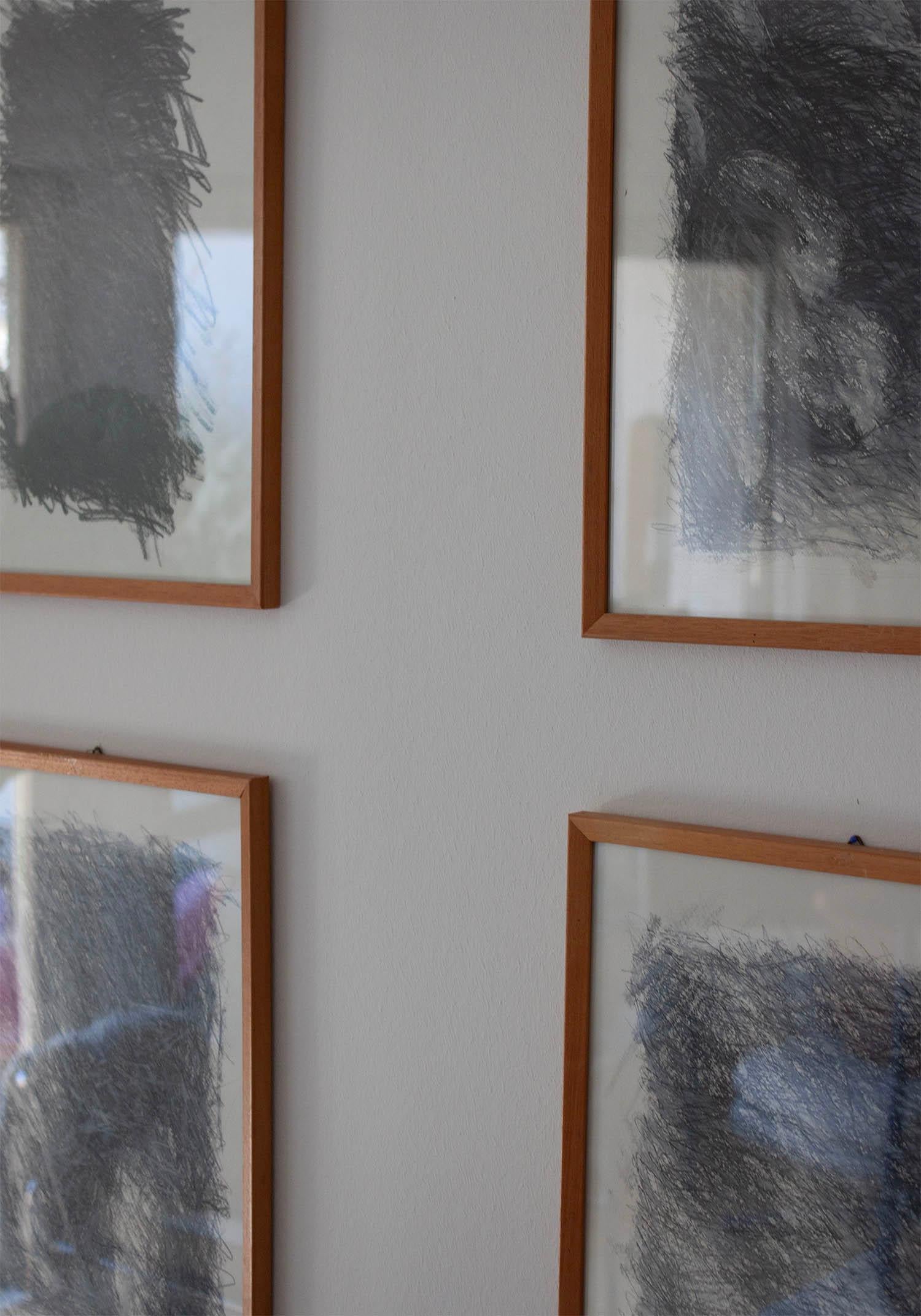 Set of 6 Abstract Pencil on Paper Shaded Line Drawings For Sale 3