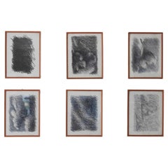 Conjunto de 6 dibujos lineales abstractos sombreados a lápiz sobre papel