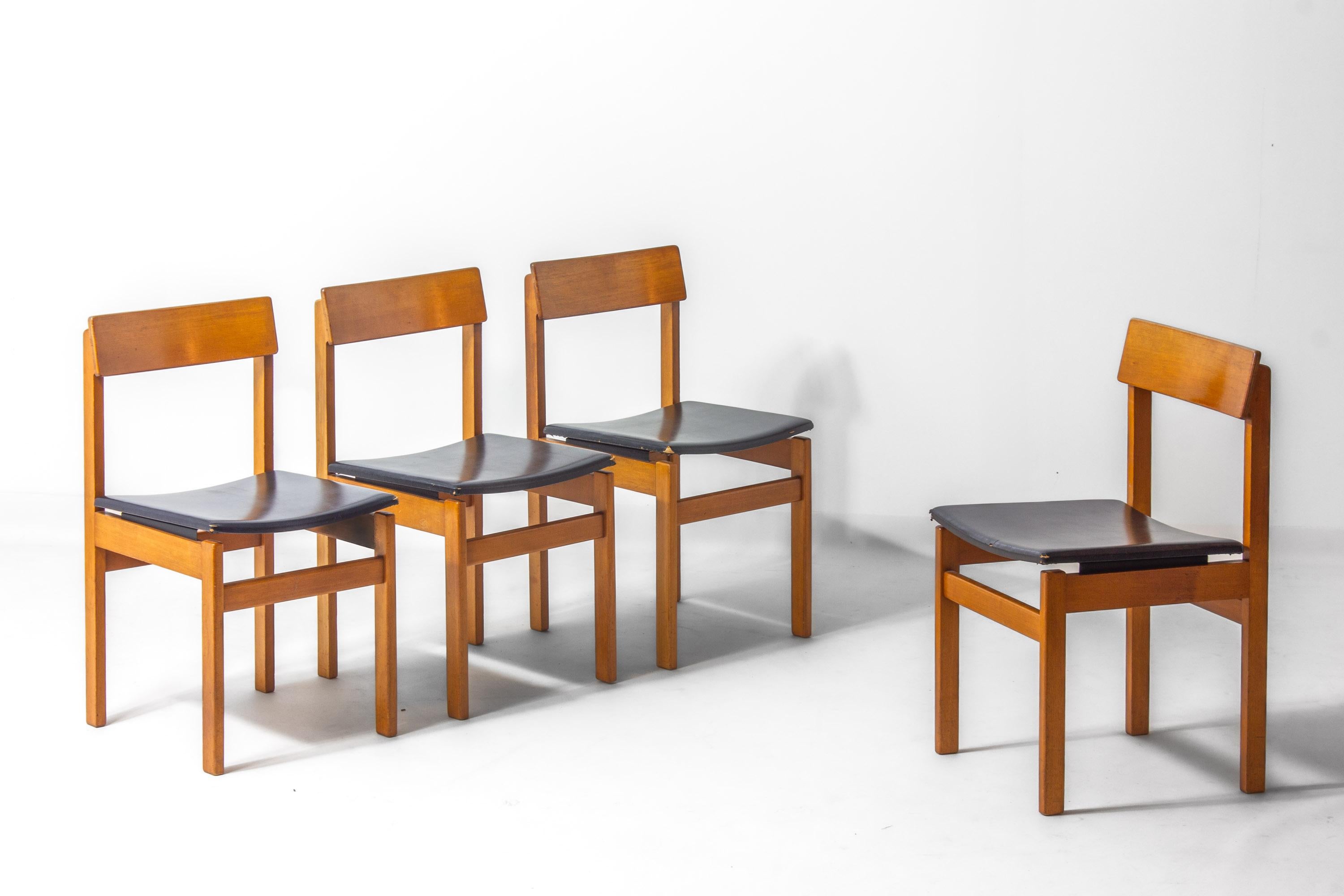 Belga Set di 6 sedie da pranzo 'Abstracta' in faggio di Jos De Mey, Belgio, anni '60 in vendita
