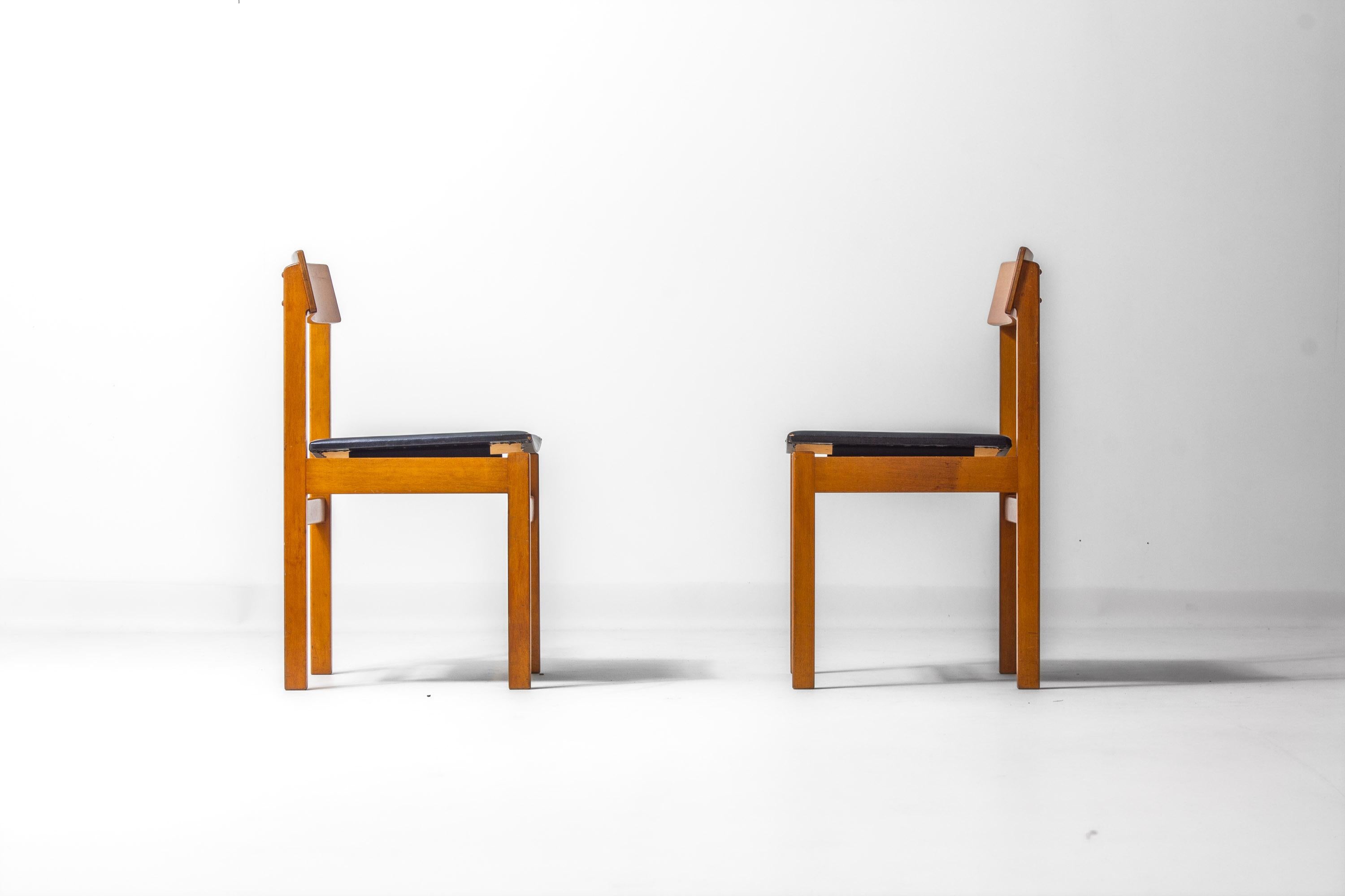 Metà XX secolo Set di 6 sedie da pranzo 'Abstracta' in faggio di Jos De Mey, Belgio, anni '60 in vendita