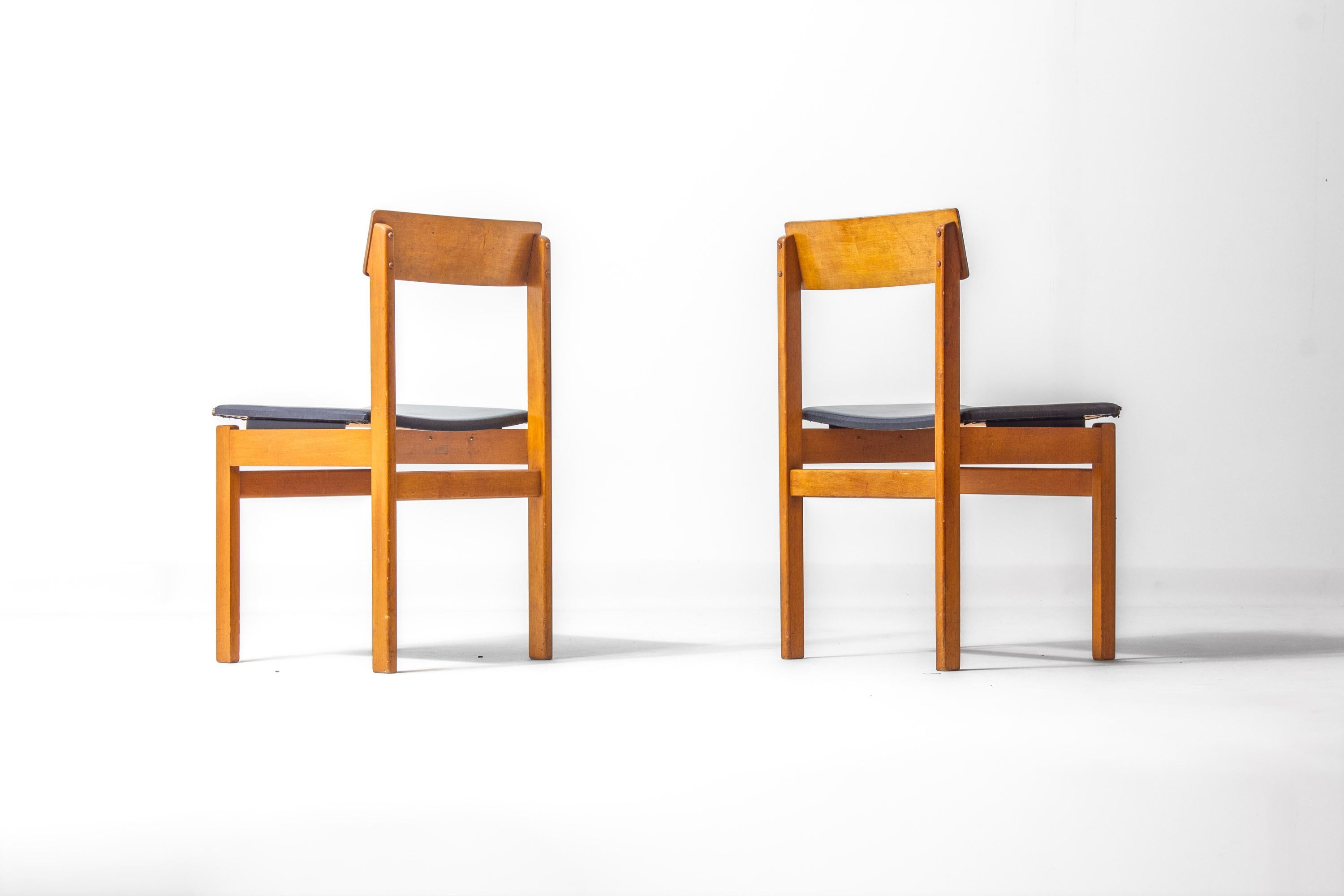 Faggio Set di 6 sedie da pranzo 'Abstracta' in faggio di Jos De Mey, Belgio, anni '60 in vendita