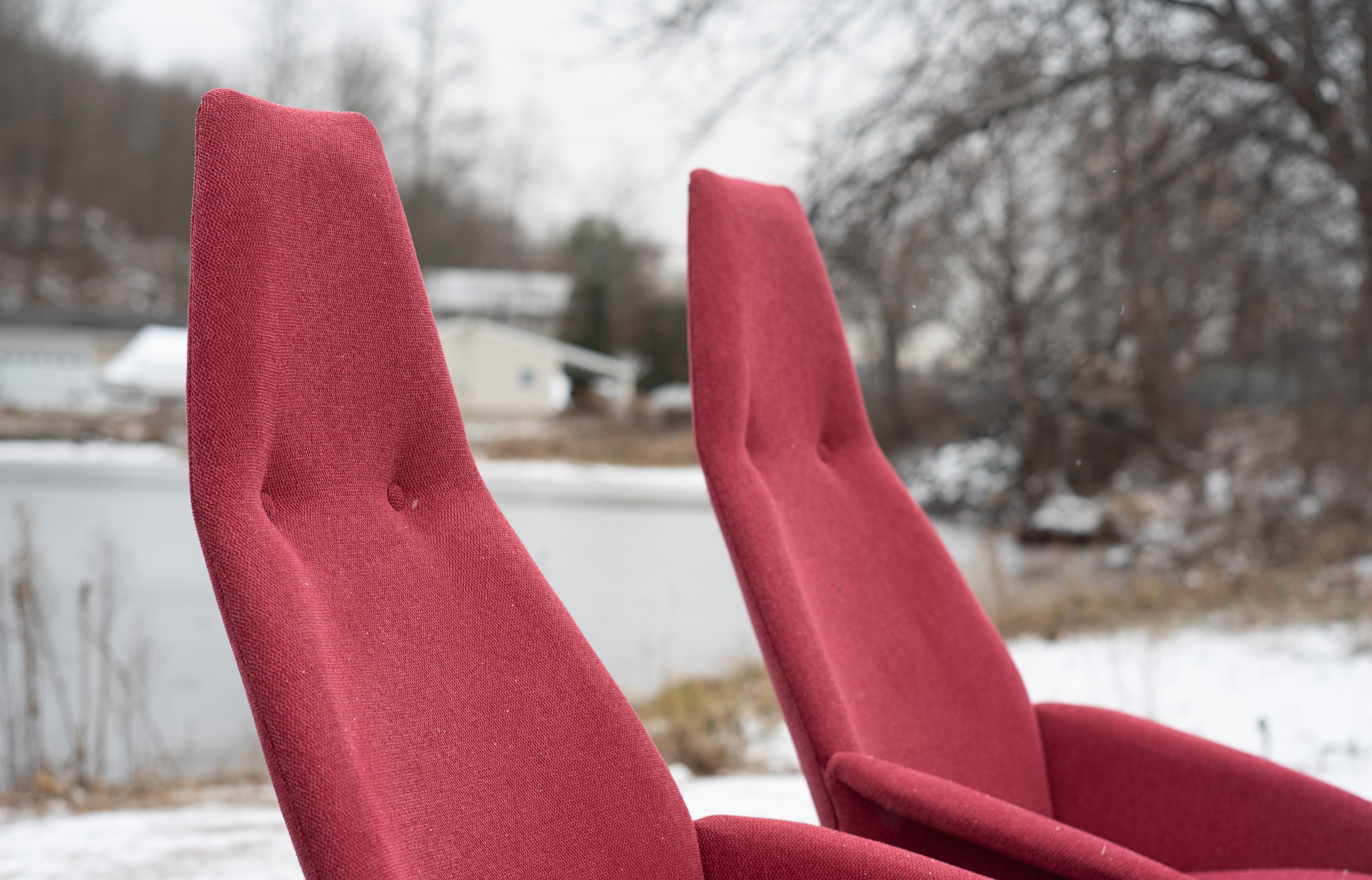 Set of 6 Adrian Pearsall Brutalist Dining Chairs, Newly Recovered in Red Wool For Sale 2