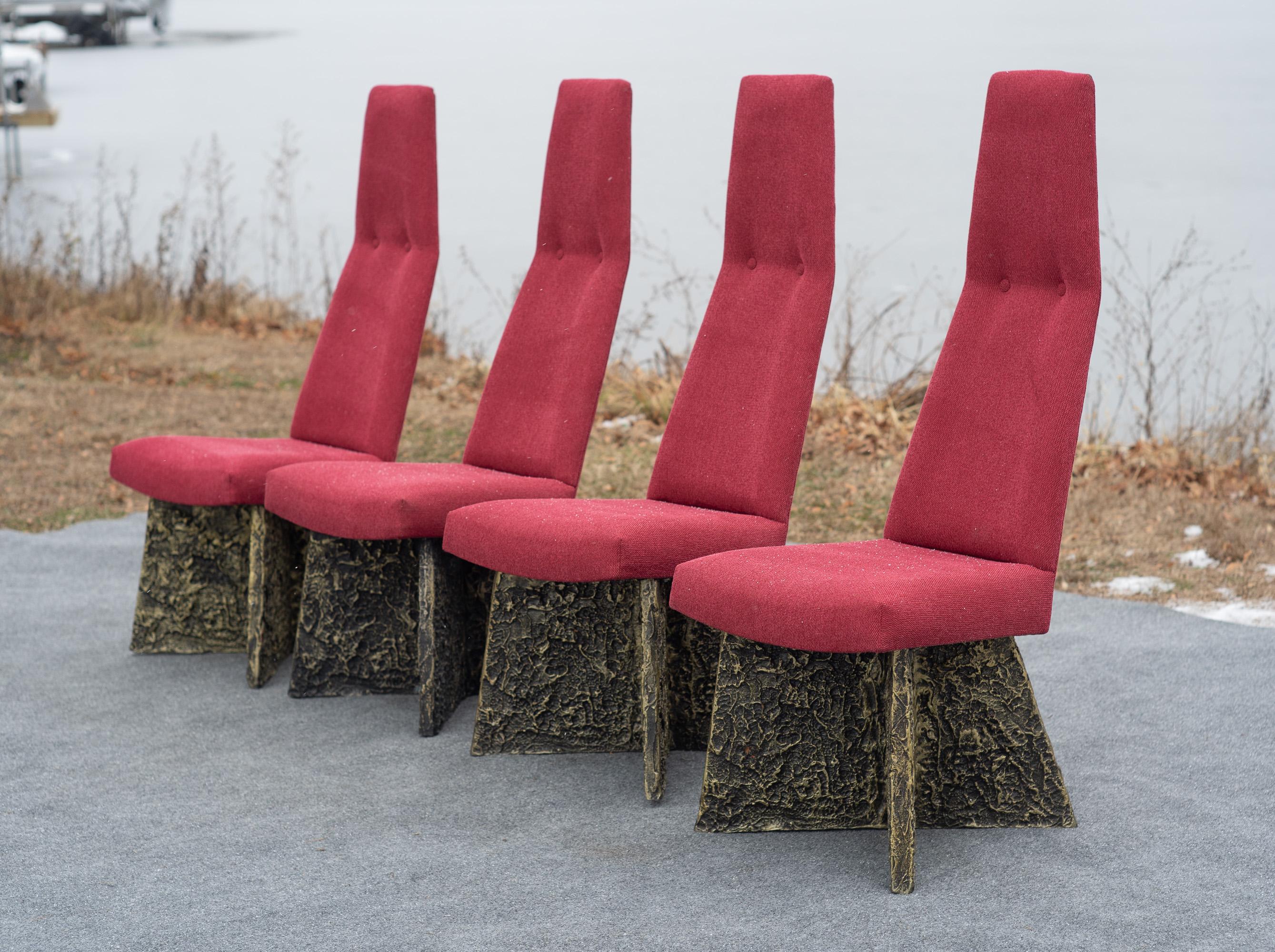 Set of 6 Adrian Pearsall Brutalist Dining Chairs, Newly Recovered in Red Wool For Sale 4