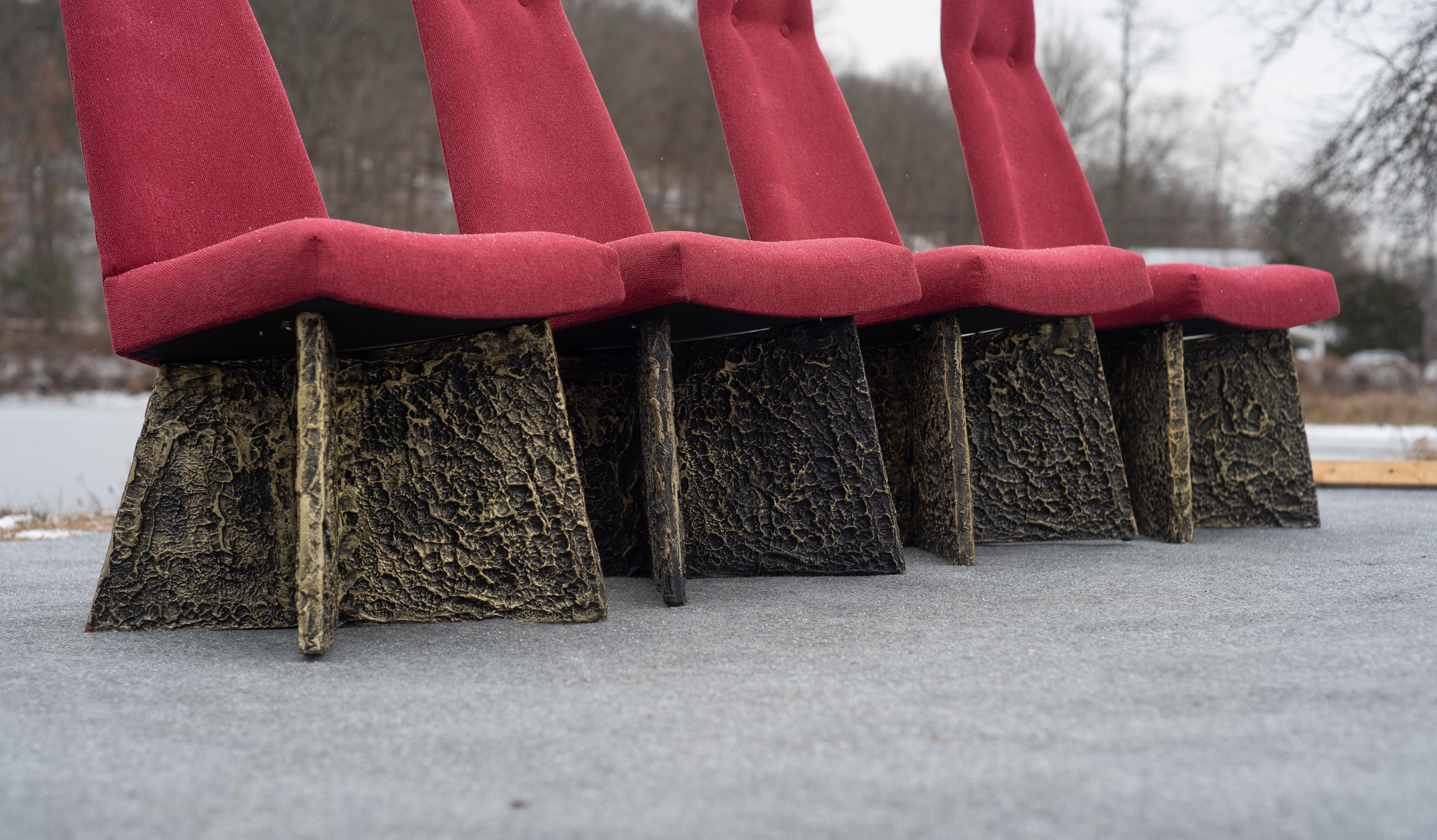 Set of 6 Adrian Pearsall Brutalist Dining Chairs, Newly Recovered in Red Wool For Sale 9