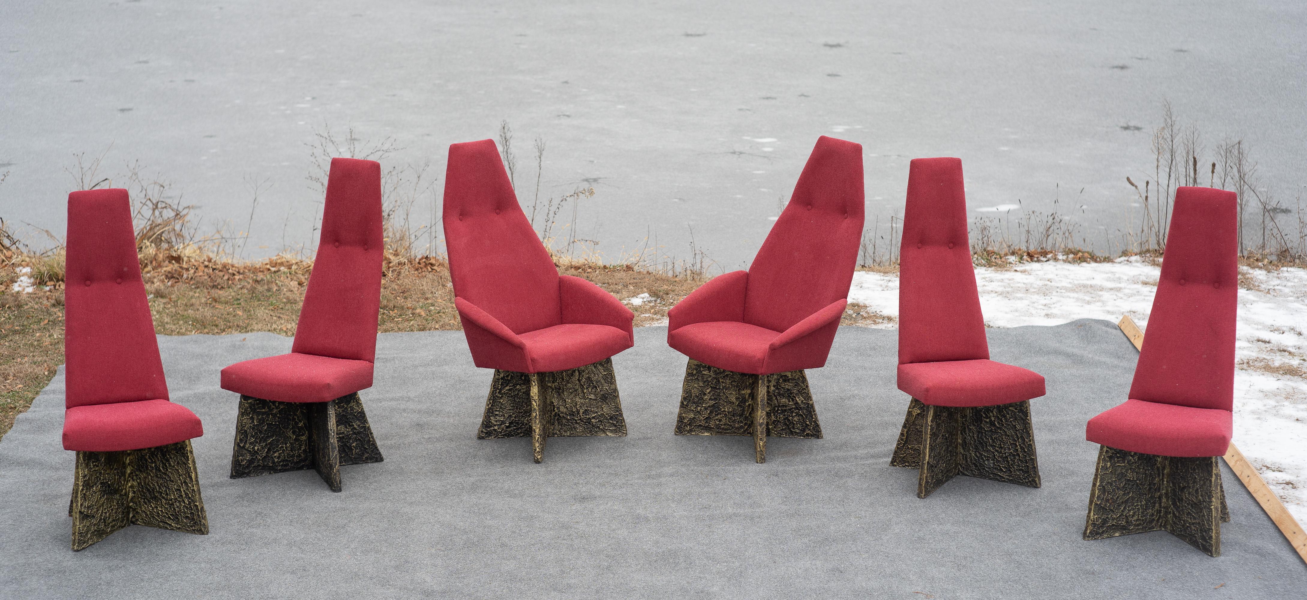Set of 6 Adrian Pearsall Brutalist Dining Chairs, Newly Recovered in Red Wool For Sale 10