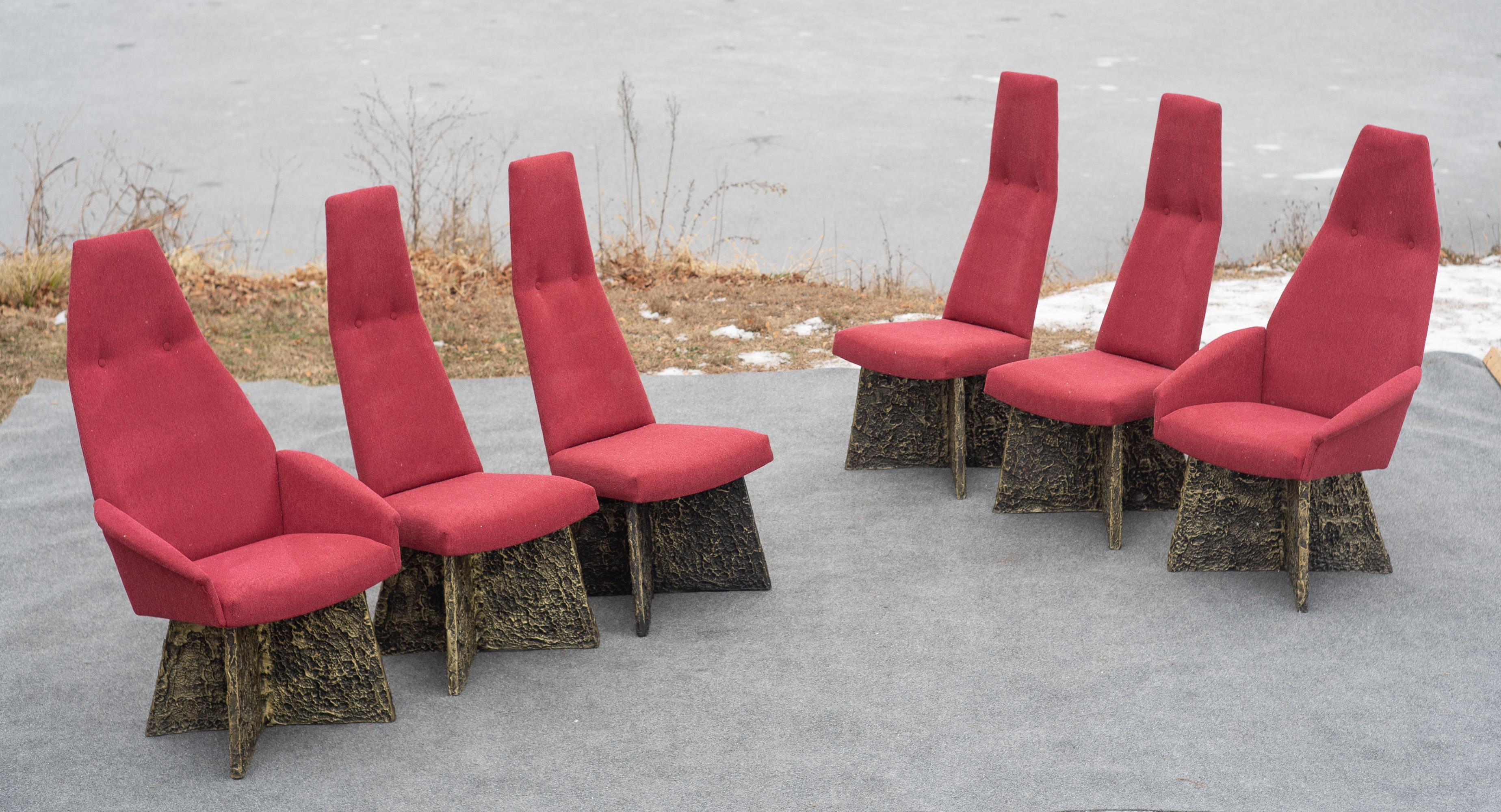 Set of 6 Adrian Pearsall Brutalist Dining Chairs, Newly Recovered in Red Wool For Sale 11