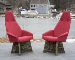 6 Adrian Pearsall Brutalists Dining Chairs, New Red Wool Blend, Paul Evans Era