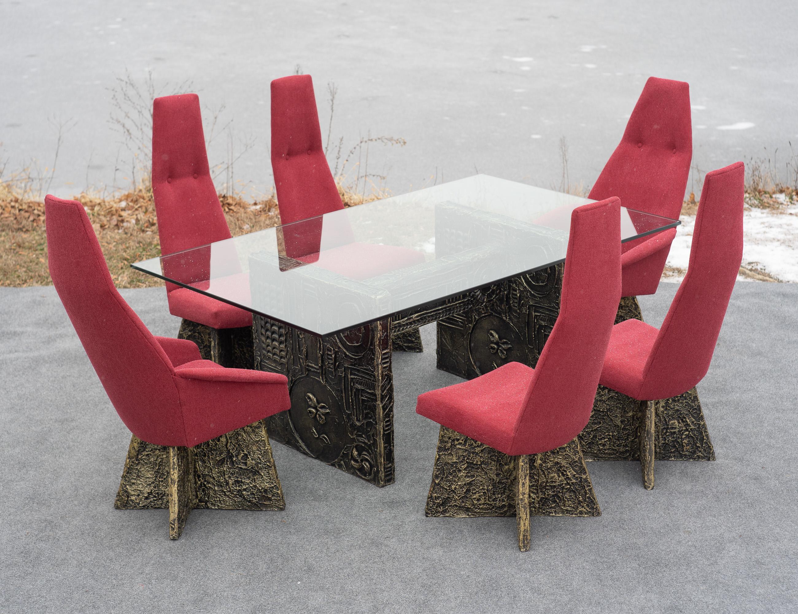 Set of 6 Adrian Pearsall Brutalist Dining Chairs, Newly Recovered in Red Wool For Sale 12