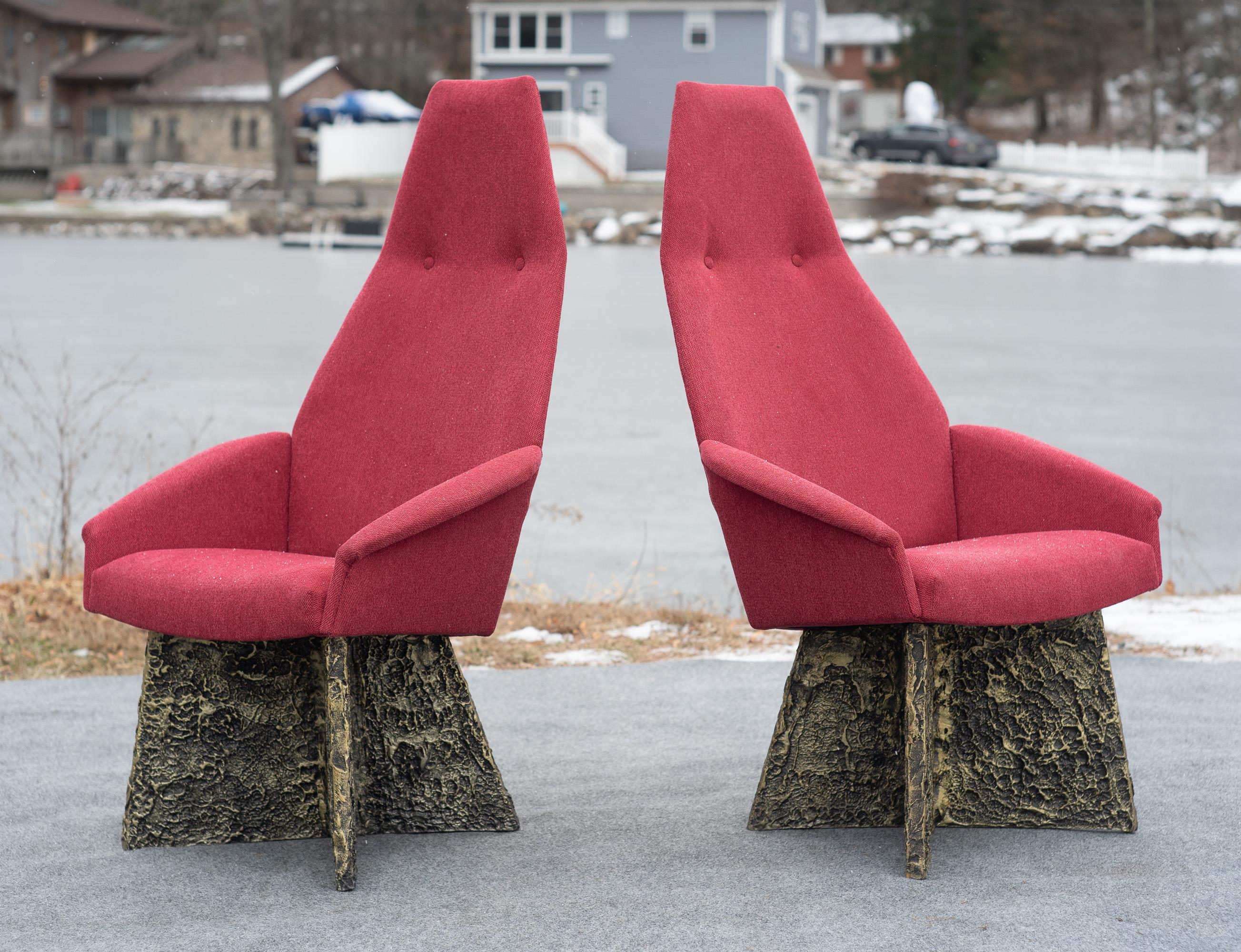 Mid-Century Modern Set of 6 Adrian Pearsall Brutalist Dining Chairs, Newly Recovered in Red Wool For Sale