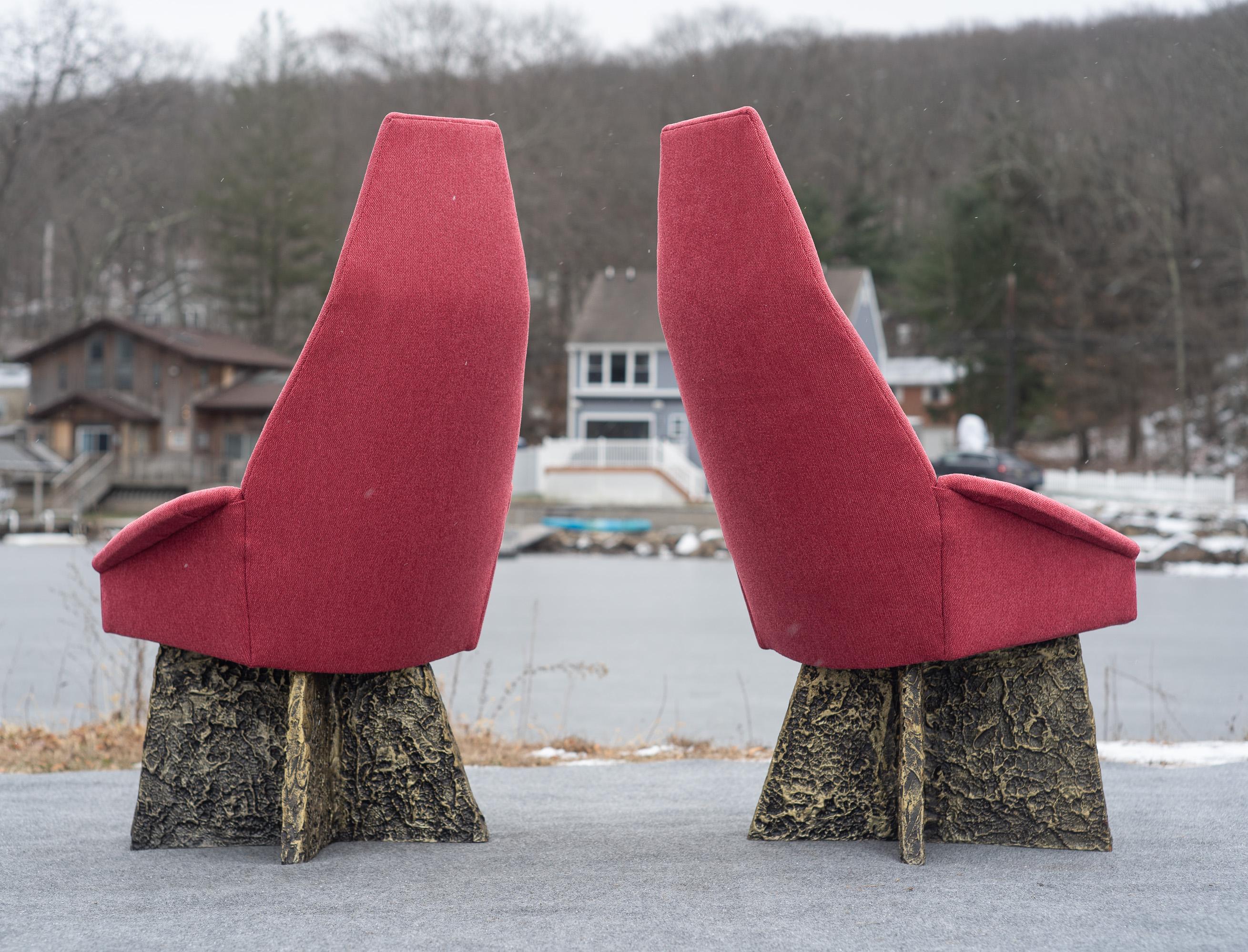 Late 20th Century Set of 6 Adrian Pearsall Brutalist Dining Chairs, Newly Recovered in Red Wool For Sale