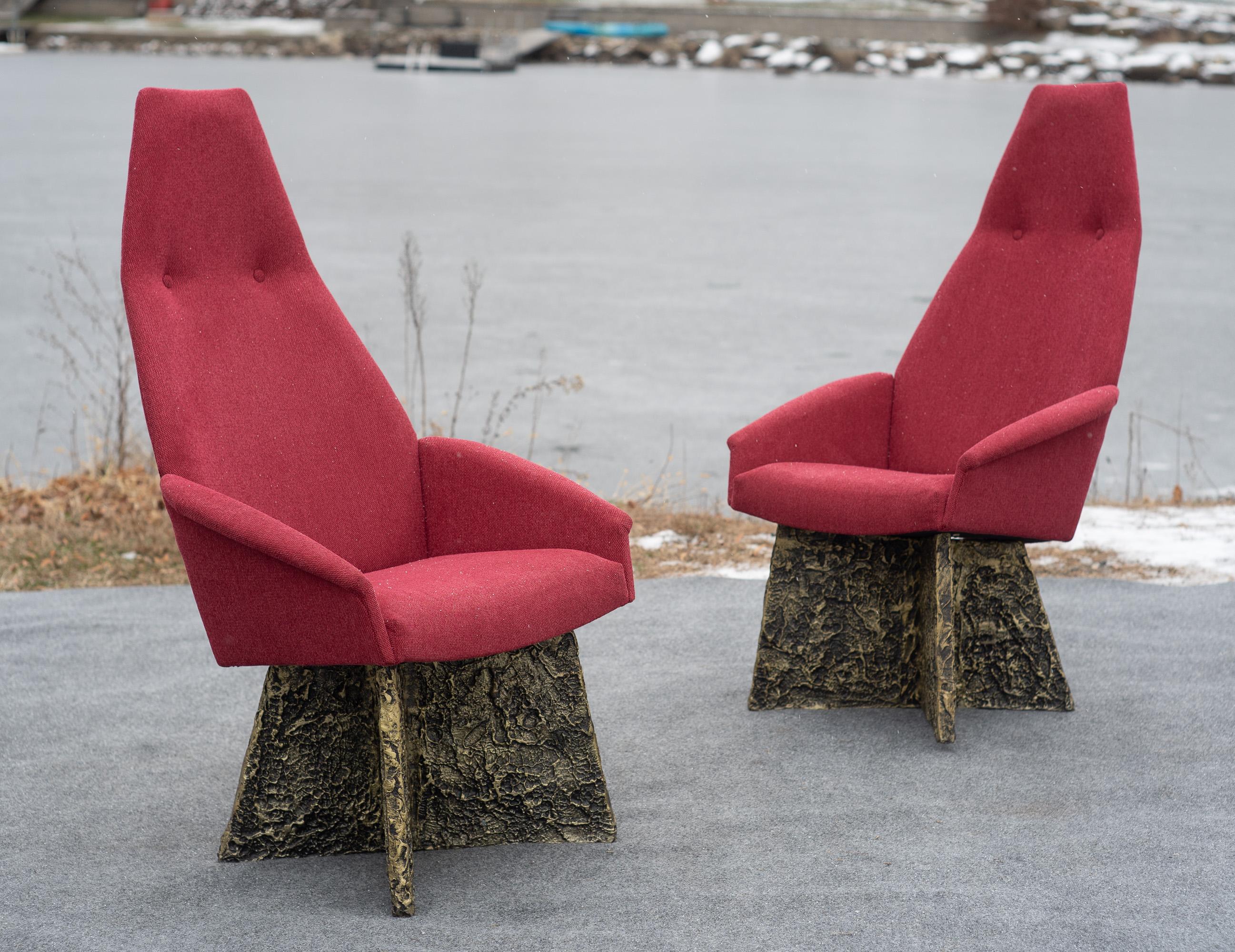 Upholstery Set of 6 Adrian Pearsall Brutalist Dining Chairs, Newly Recovered in Red Wool For Sale
