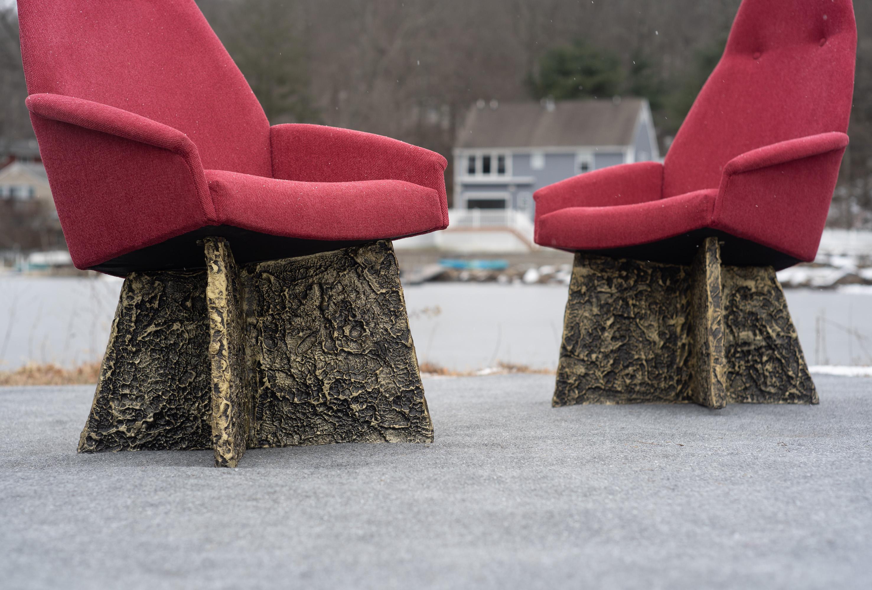 Set of 6 Adrian Pearsall Brutalist Dining Chairs, Newly Recovered in Red Wool For Sale 1