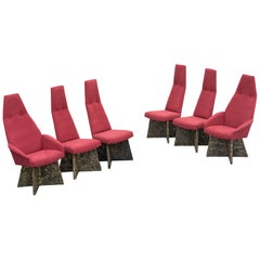 Set of 6 Adrian Pearsall Brutalist Dining Chairs, Newly Recovered in Red Wool