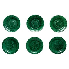 Set of 6 Aesthetic Movement Green Majolica Wedgwood Sunflower Plates