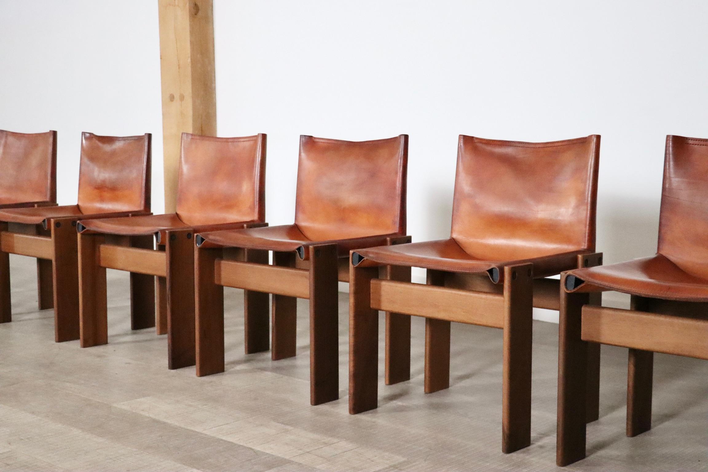 Late 20th Century Set Of 6 Afra And Tobia Scarpa Monk Chairs For Molteni Italy 1974