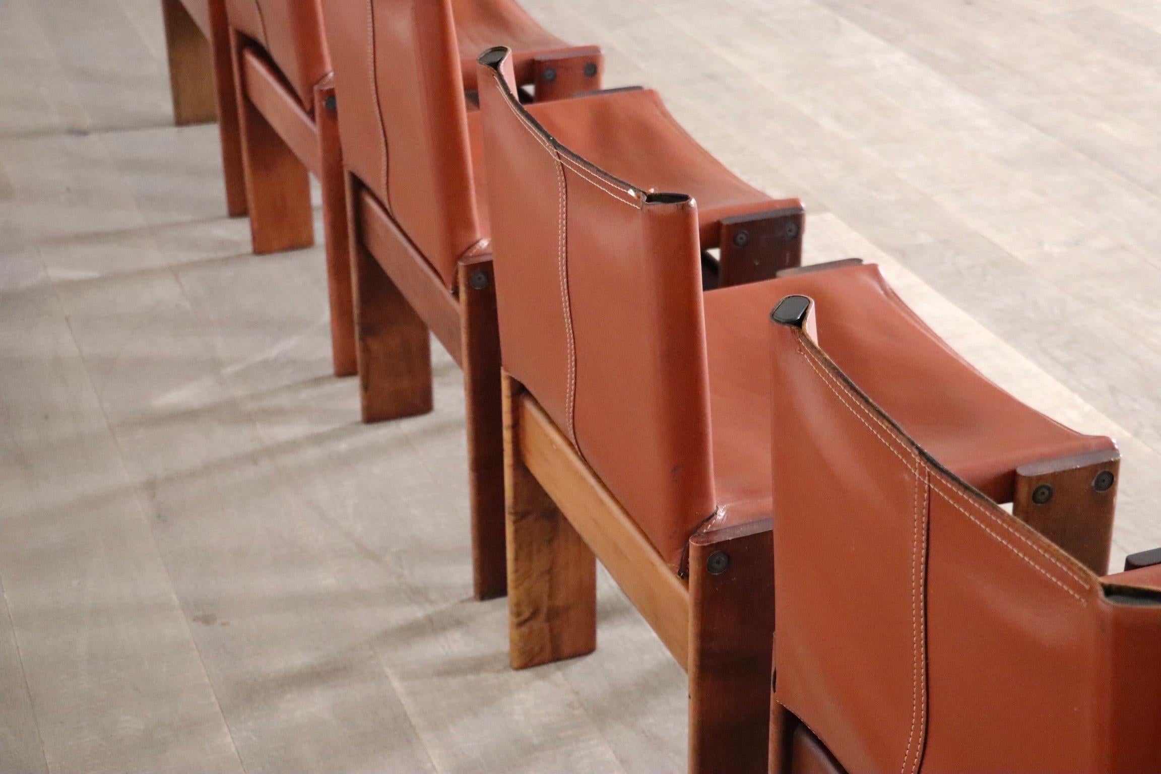 Leather Set Of 6 Afra And Tobia Scarpa Monk Chairs For Molteni Italy 1974