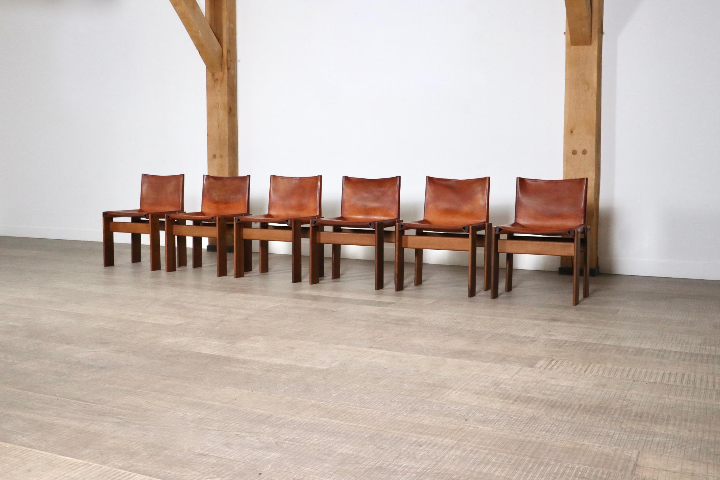 Leather Set Of 6 Afra And Tobia Scarpa Monk Chairs For Molteni Italy 1974