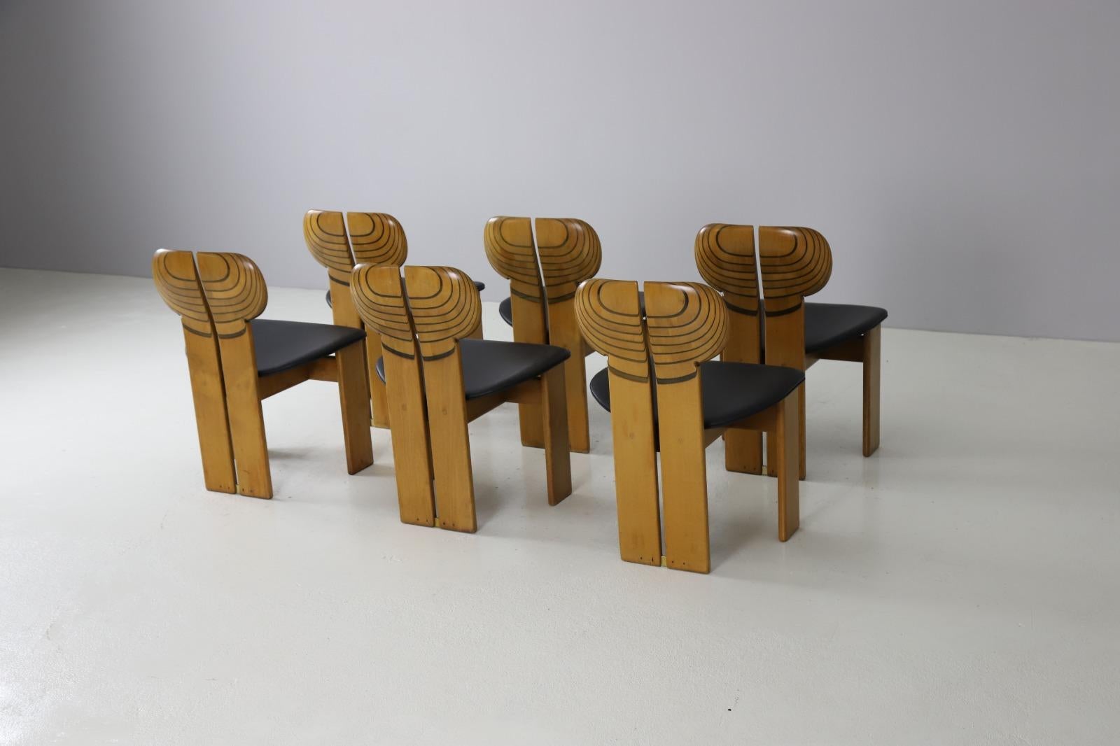 Inlay Set of 6 'Africa' Chairs by Afra & Tobia Scarpa for Maxalto, Italy 1975