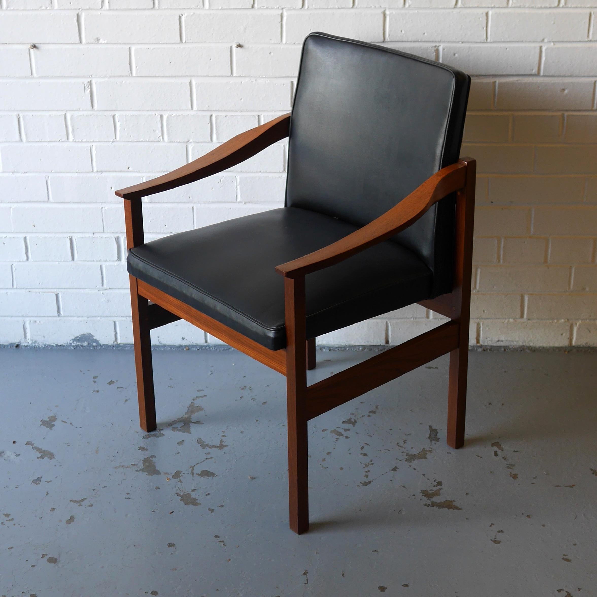 British Set of 6 Afrormosia and Black Vinyl Dining Chairs by Robert Heritage, circa 1965