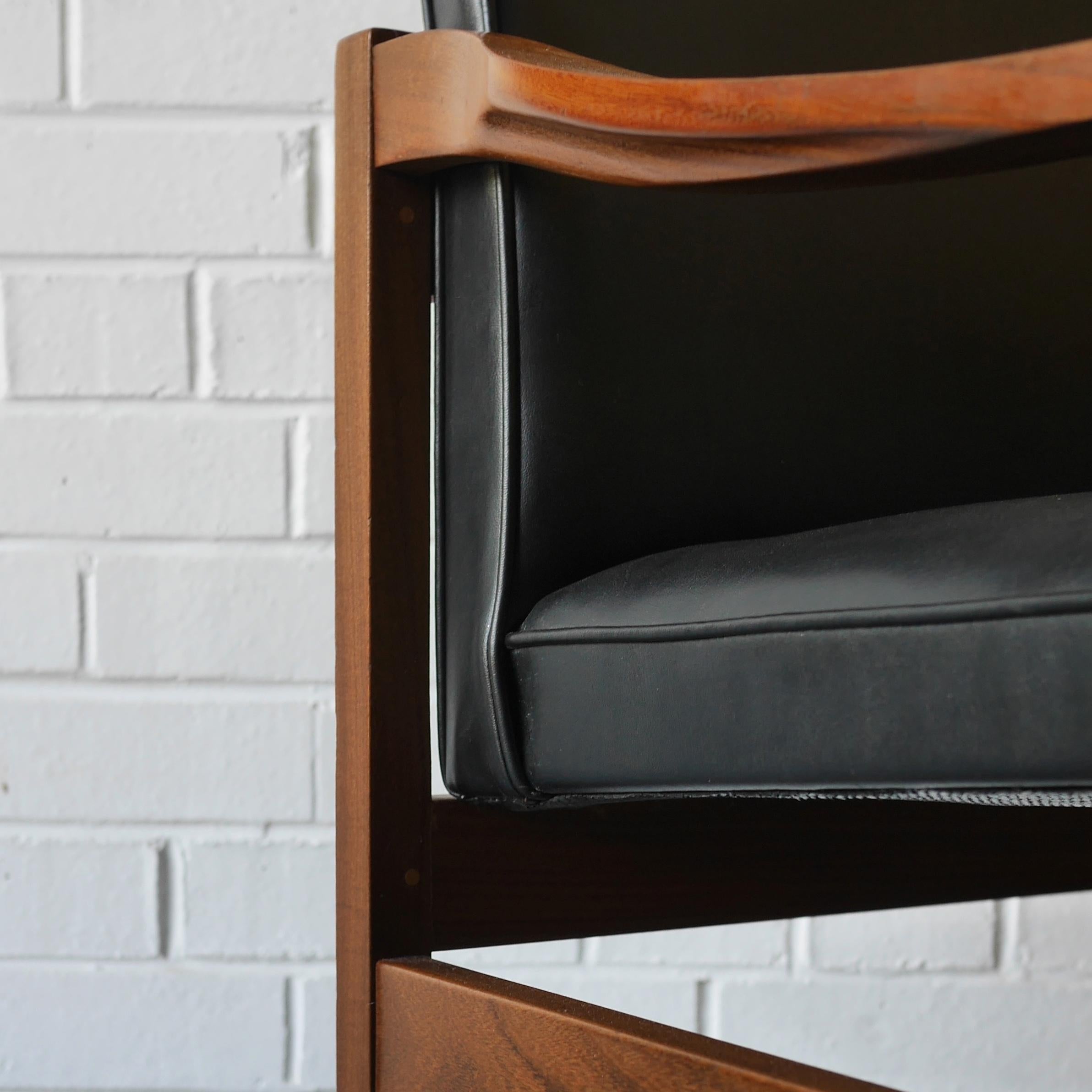 Teak Set of 6 Afrormosia and Black Vinyl Dining Chairs by Robert Heritage, circa 1965