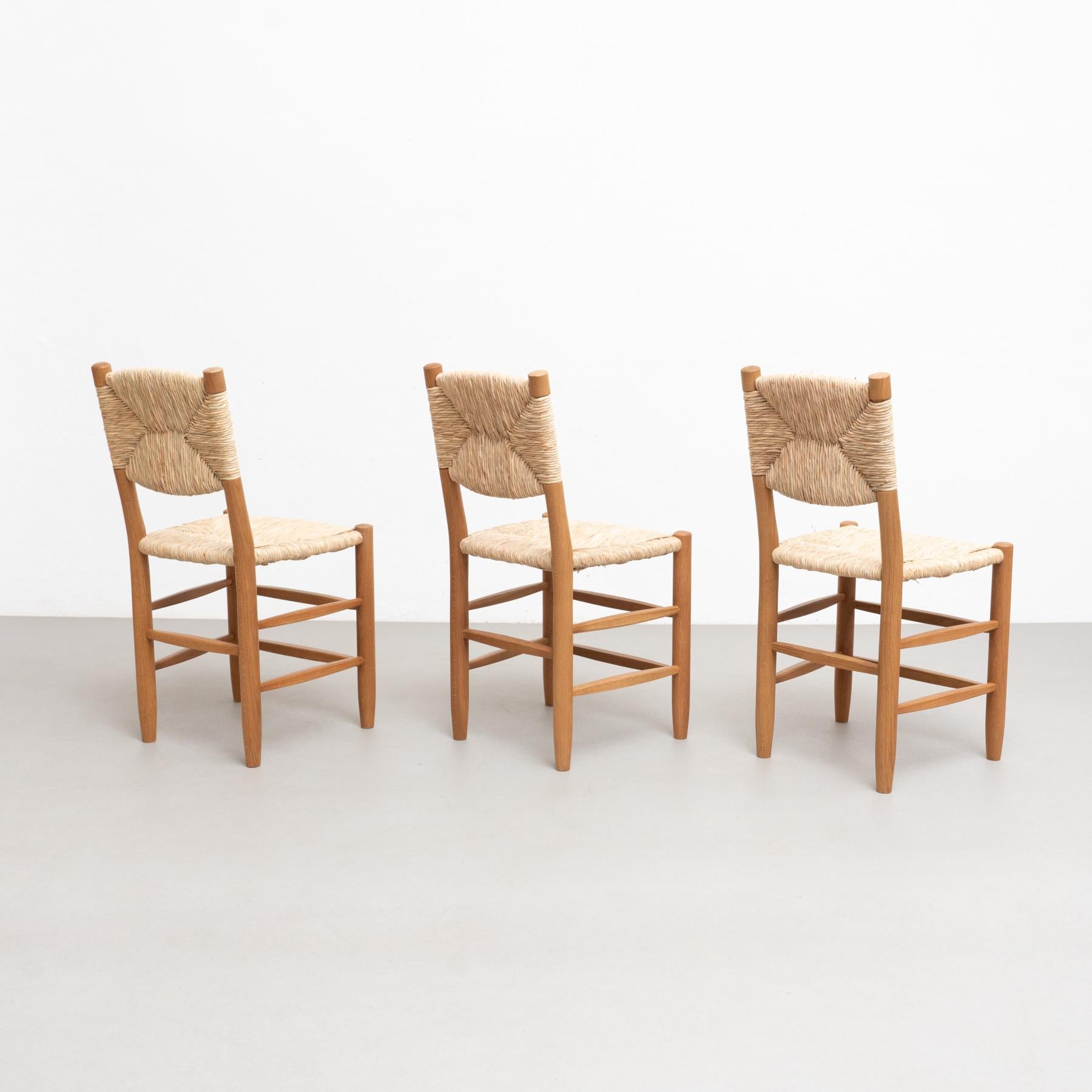 Set of 6 After Charlotte Perriand n.19 Chairs, Wood Rattan, Mid-Century Modern For Sale 7