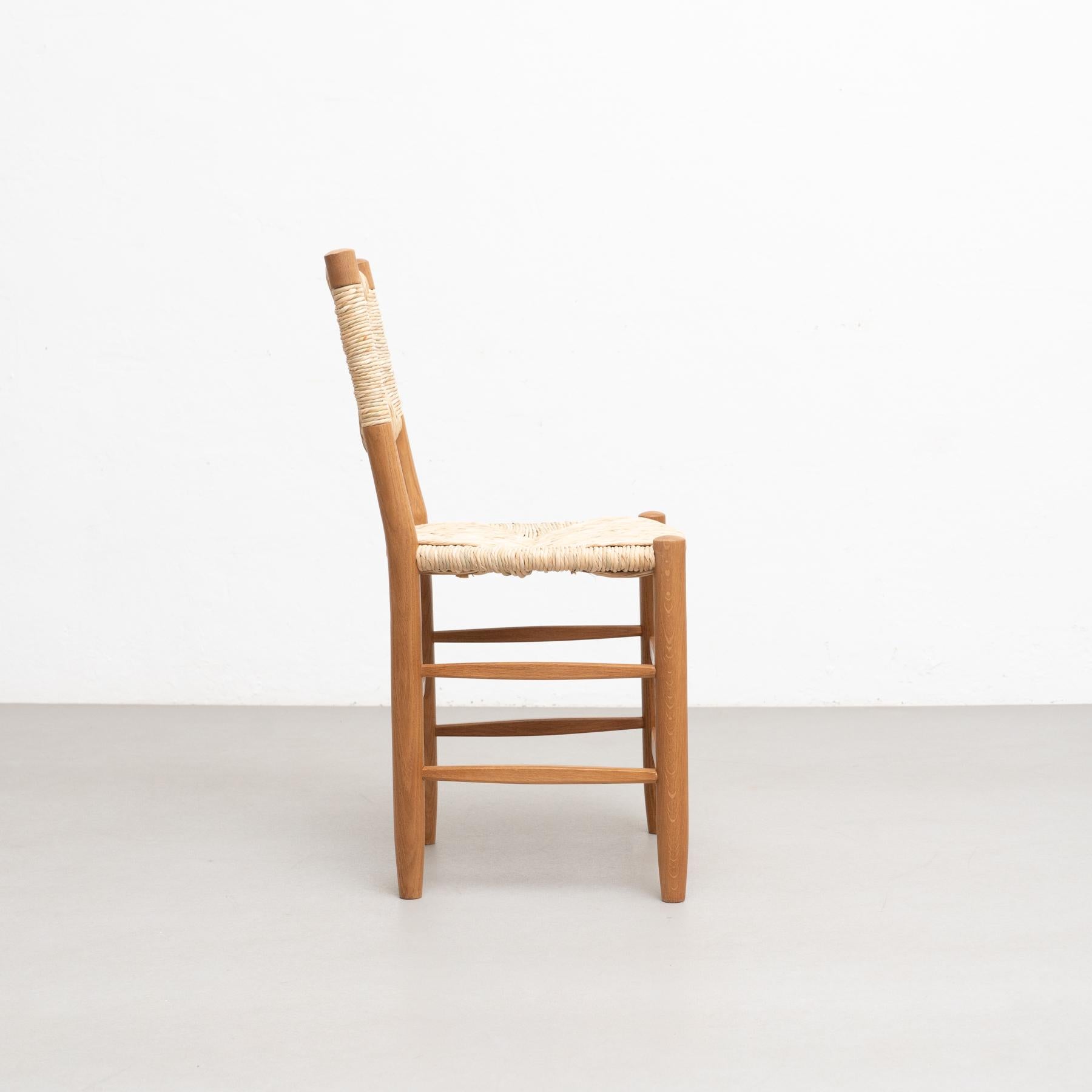 Set of 6 After Charlotte Perriand n.19 Chairs, Wood Rattan, Mid-Century Modern For Sale 11