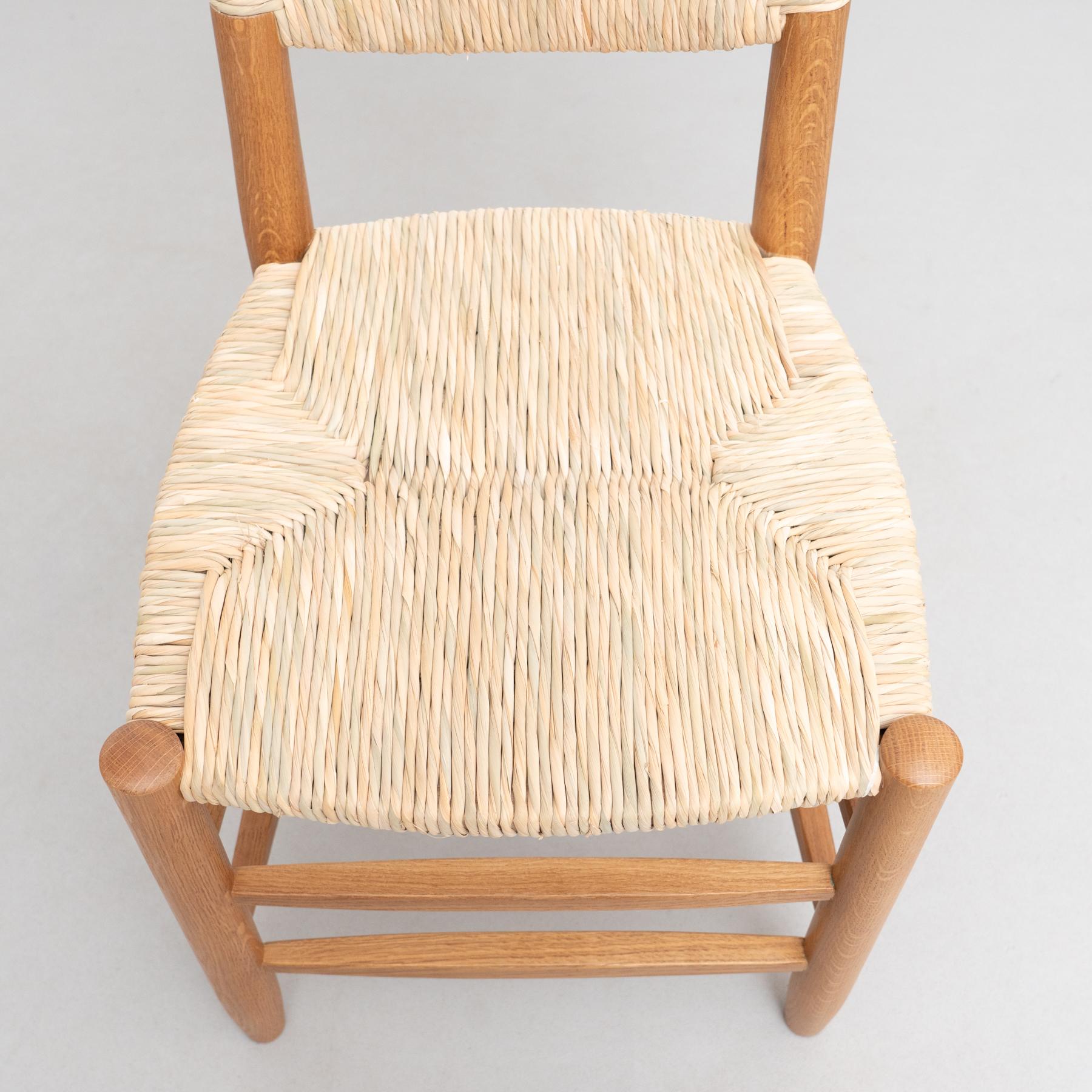 Set of 6 After Charlotte Perriand n.19 Chairs, Wood Rattan, Mid-Century Modern For Sale 14