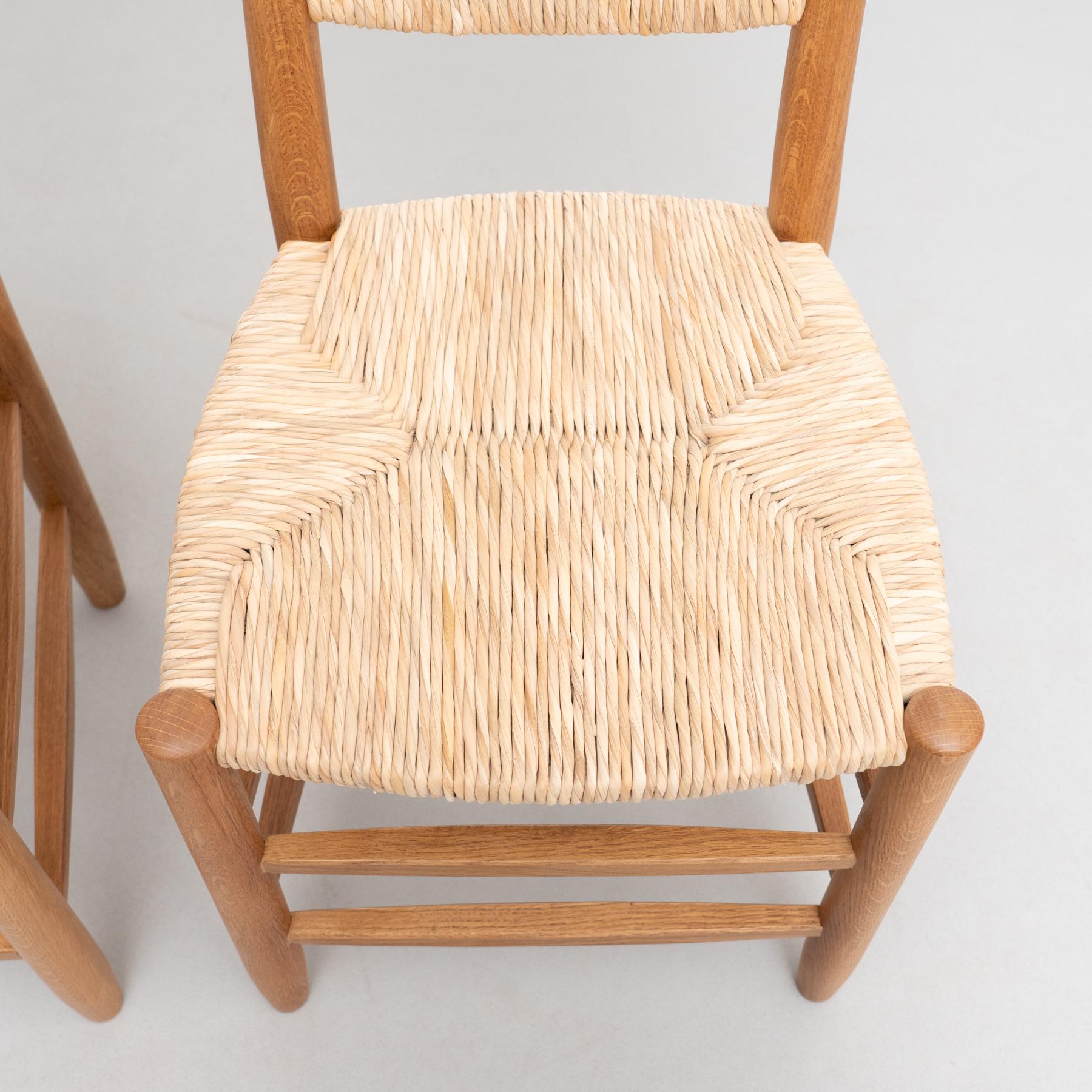 Set of 6 After Charlotte Perriand n.19 Chairs, Wood Rattan, Mid-Century Modern For Sale 15