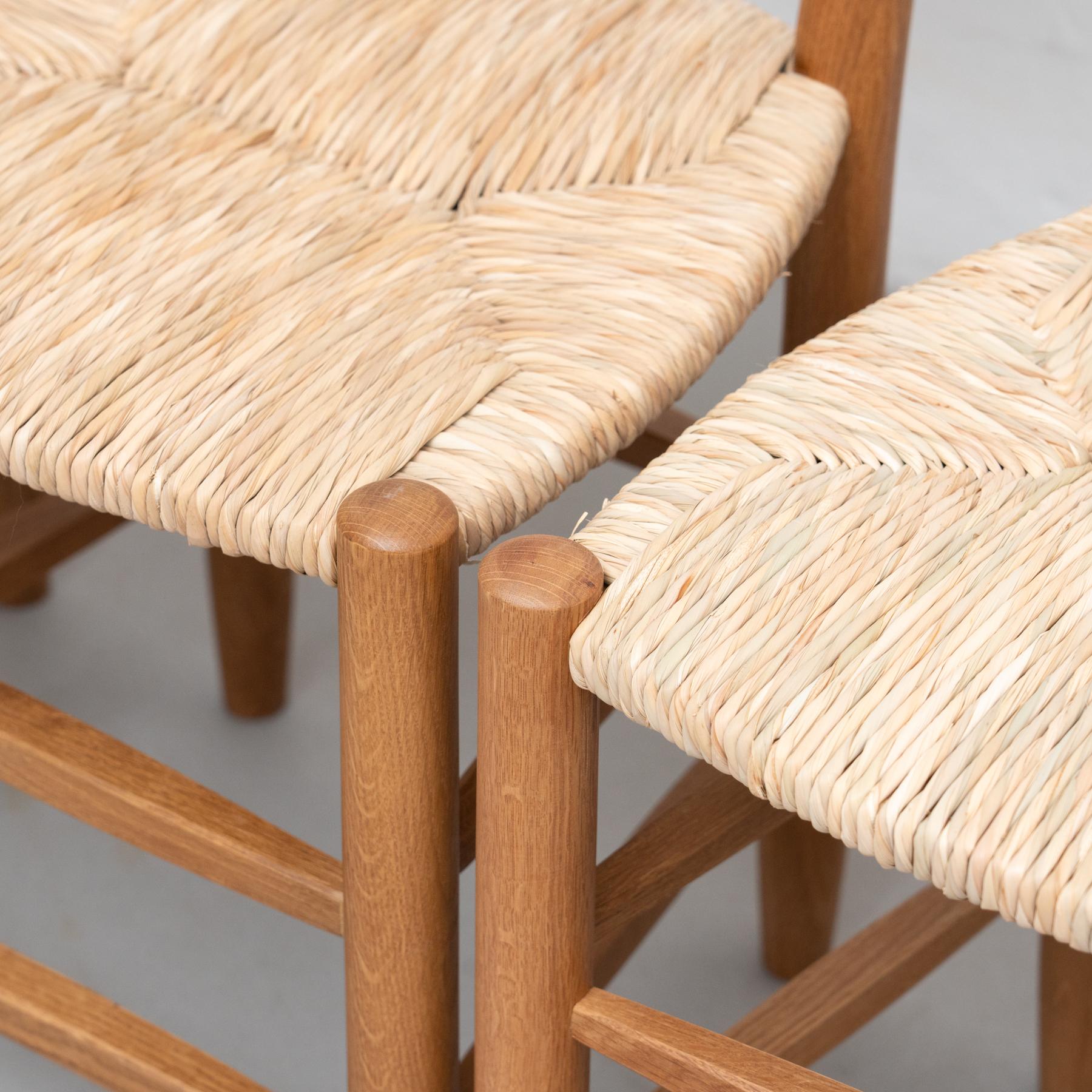 Set of 6 After Charlotte Perriand n.19 Chairs, Wood Rattan, Mid-Century Modern In Good Condition For Sale In Barcelona, Barcelona