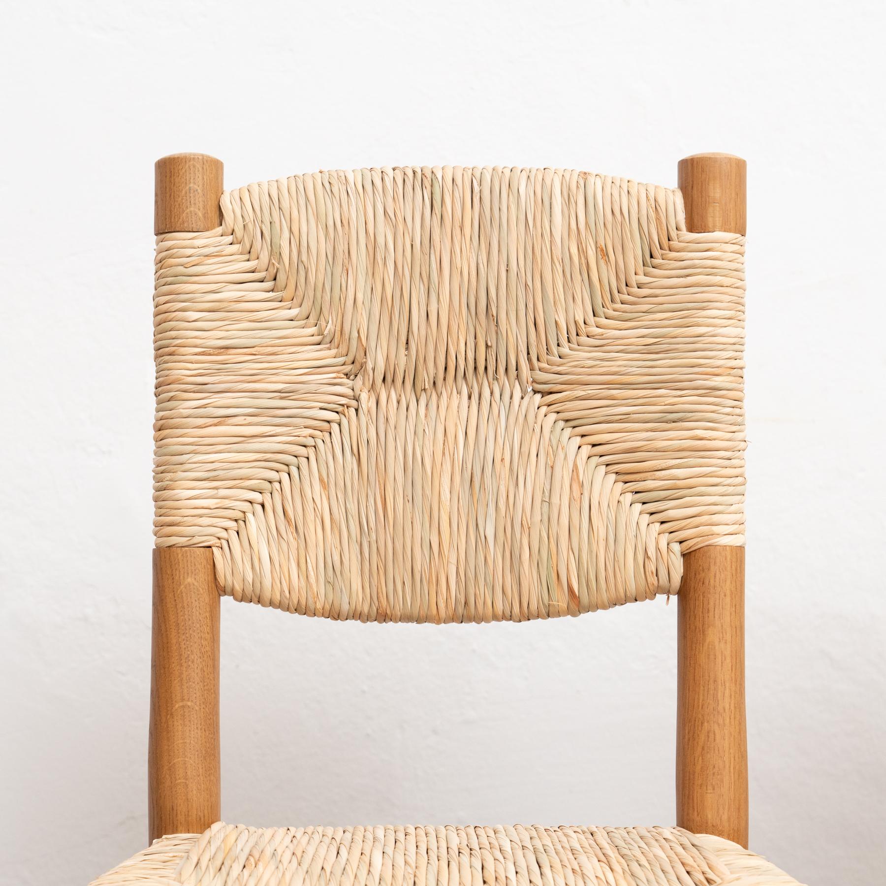 Set of 6 After Charlotte Perriand n.19 Chairs, Wood Rattan, Mid-Century Modern For Sale 3