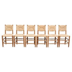 Set di 6 sedie di Charlotte Perriand n.19, Wood Rattan, Mid-Century Modern