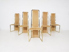 Set of 6 Alain Delon Gold-Plated High Back Dining Chairs, France, 1980s