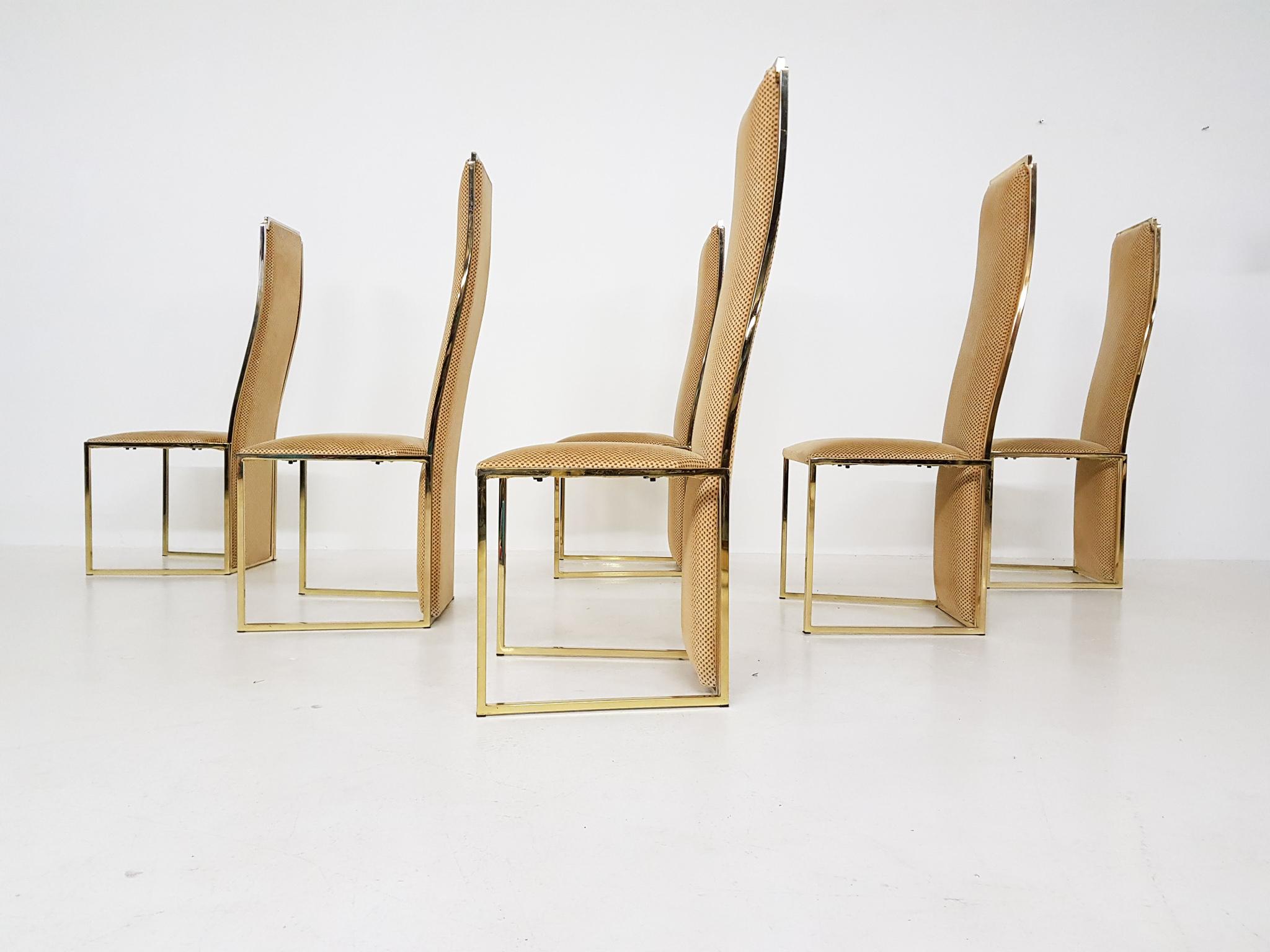 6 Stühle mit hoher Rückenlehne von Alain Delon:: vergoldet:: Frankreich:: 1980er Jahre (Hollywood Regency) im Angebot
