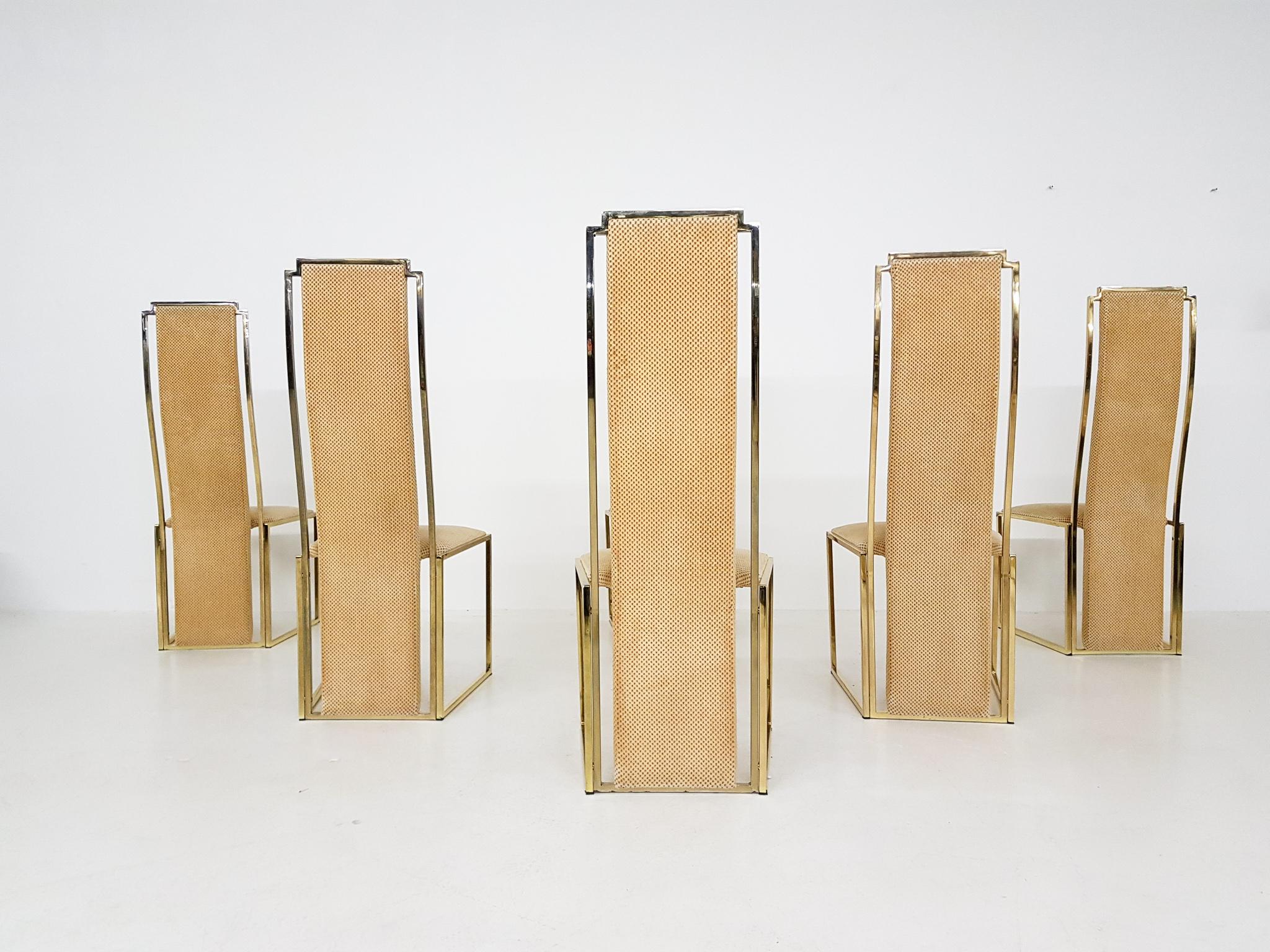 6 Stühle mit hoher Rückenlehne von Alain Delon:: vergoldet:: Frankreich:: 1980er Jahre (Französisch) im Angebot