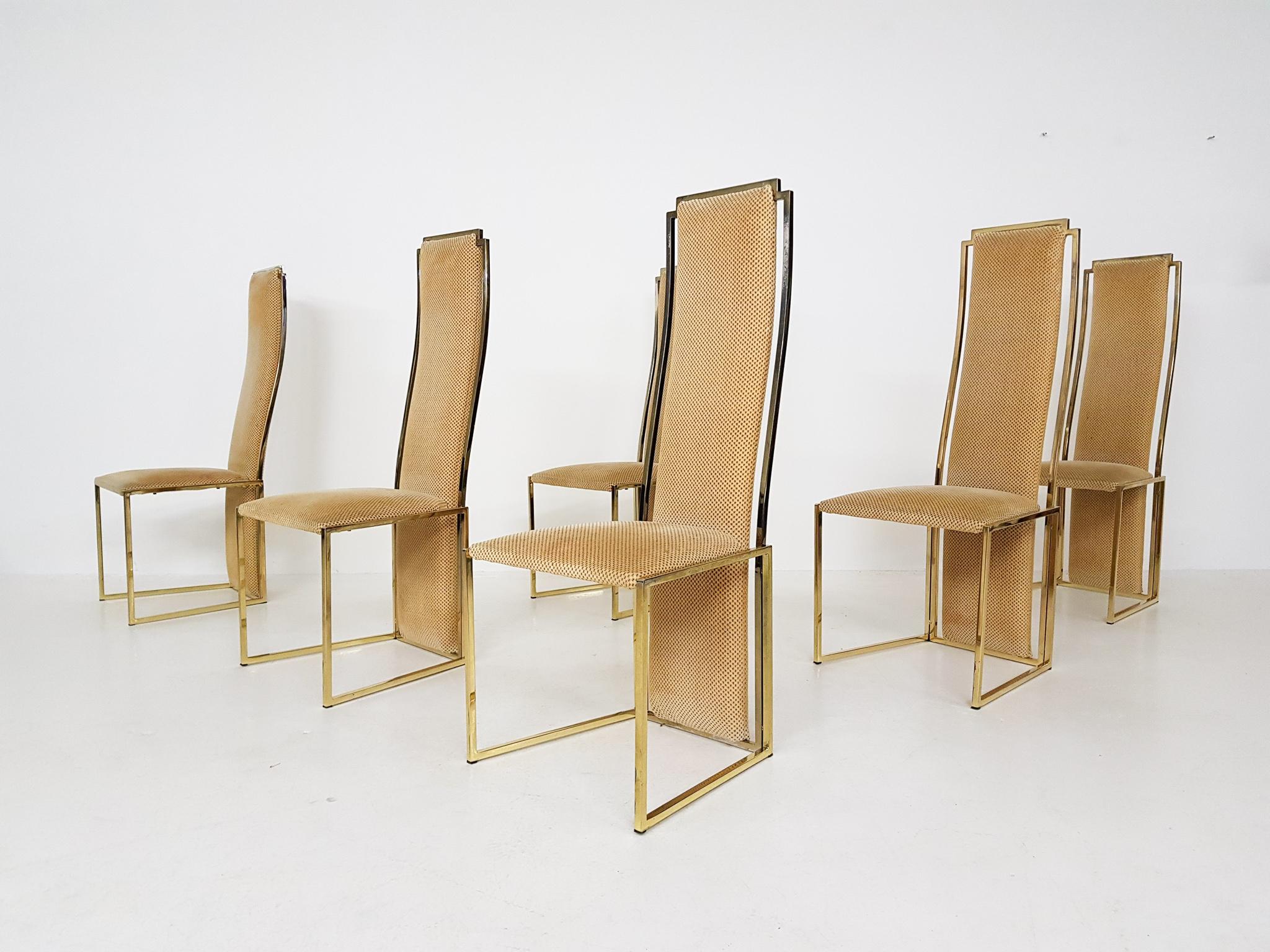 Ensemble de 6 chaises de salle à manger à haut dossier Alain Delon:: France:: années 1980 Bon état - En vente à Amsterdam, NL