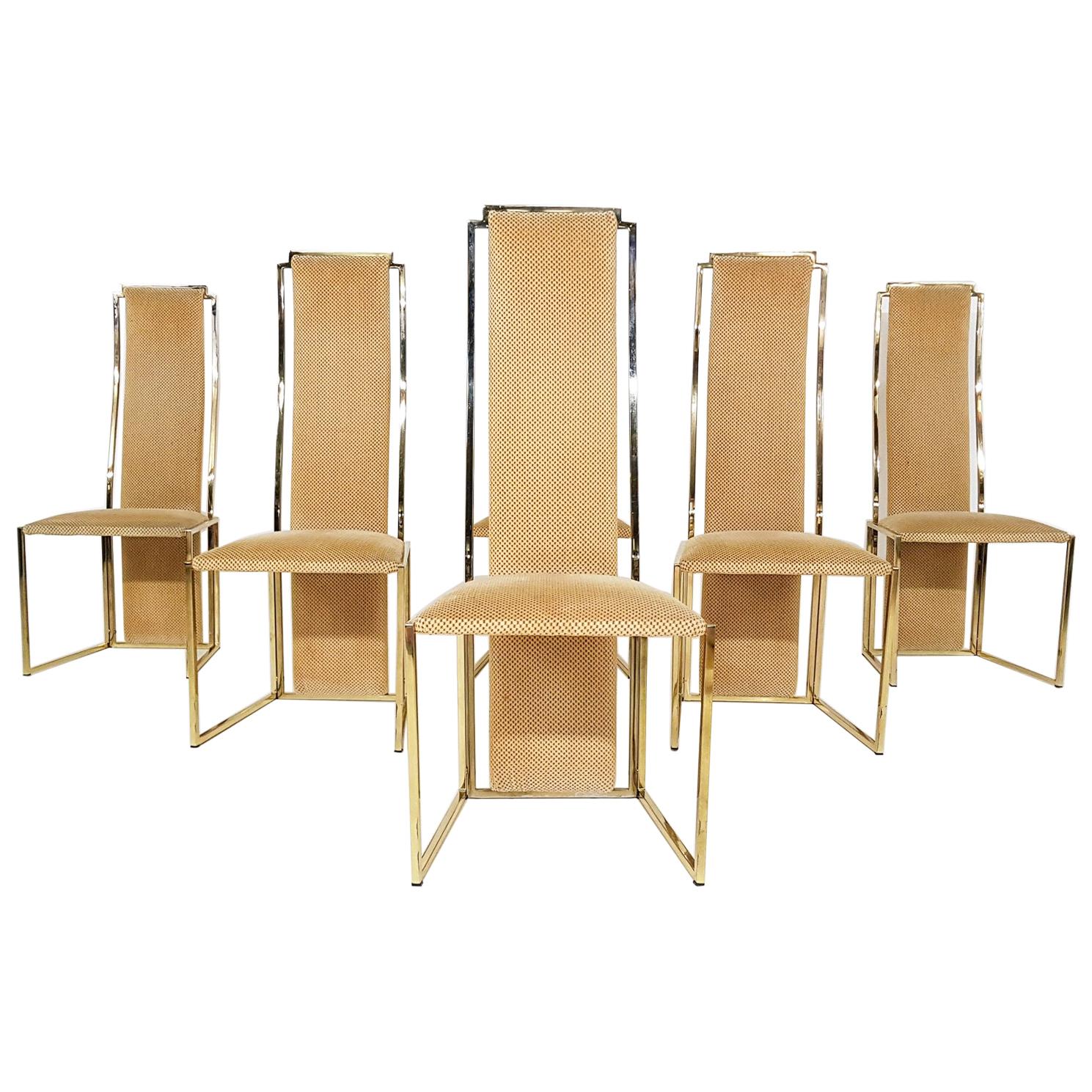 Set of 6 Alain Delon Gold-Plated High Back Dining Chairs, France, 1980s