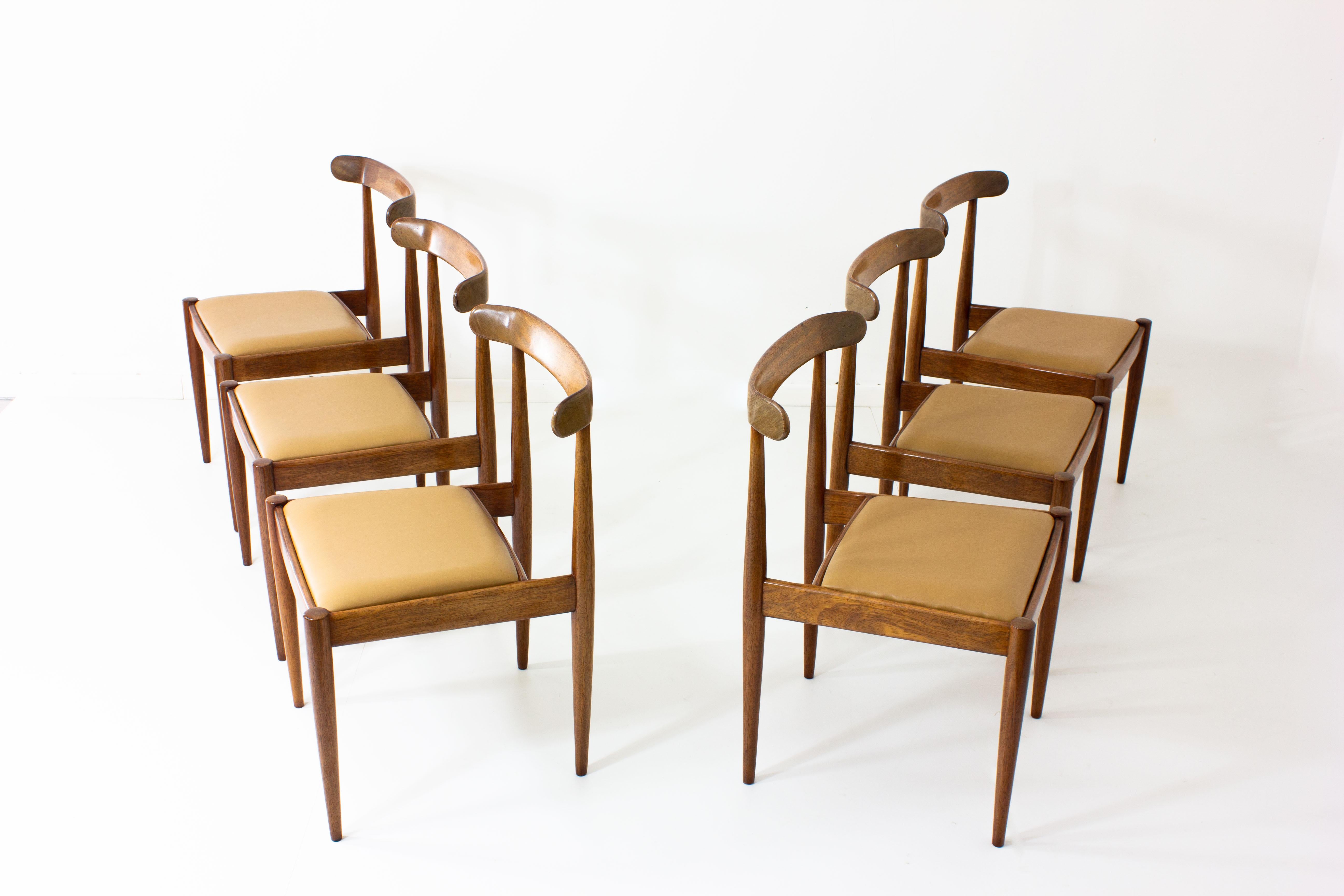 Mid-Century Modern Set of 6 Alfred Hendrickx Dining Chairs, Belgium, 1960s
