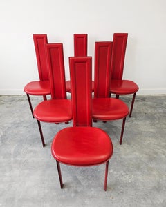 Ensemble de 6 chaises de salle à manger Alice de Giorgio Cattelan en cuir rouge, Italie années 1980
