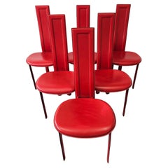 Set di 6 sedie da pranzo "Alice" di Giorgio Cattelan in pelle rossa, Italia anni '80