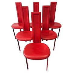 Set of 6 "Alice" Dining Chairs by Giorgio Cattelan in red leather, Italy 1980s