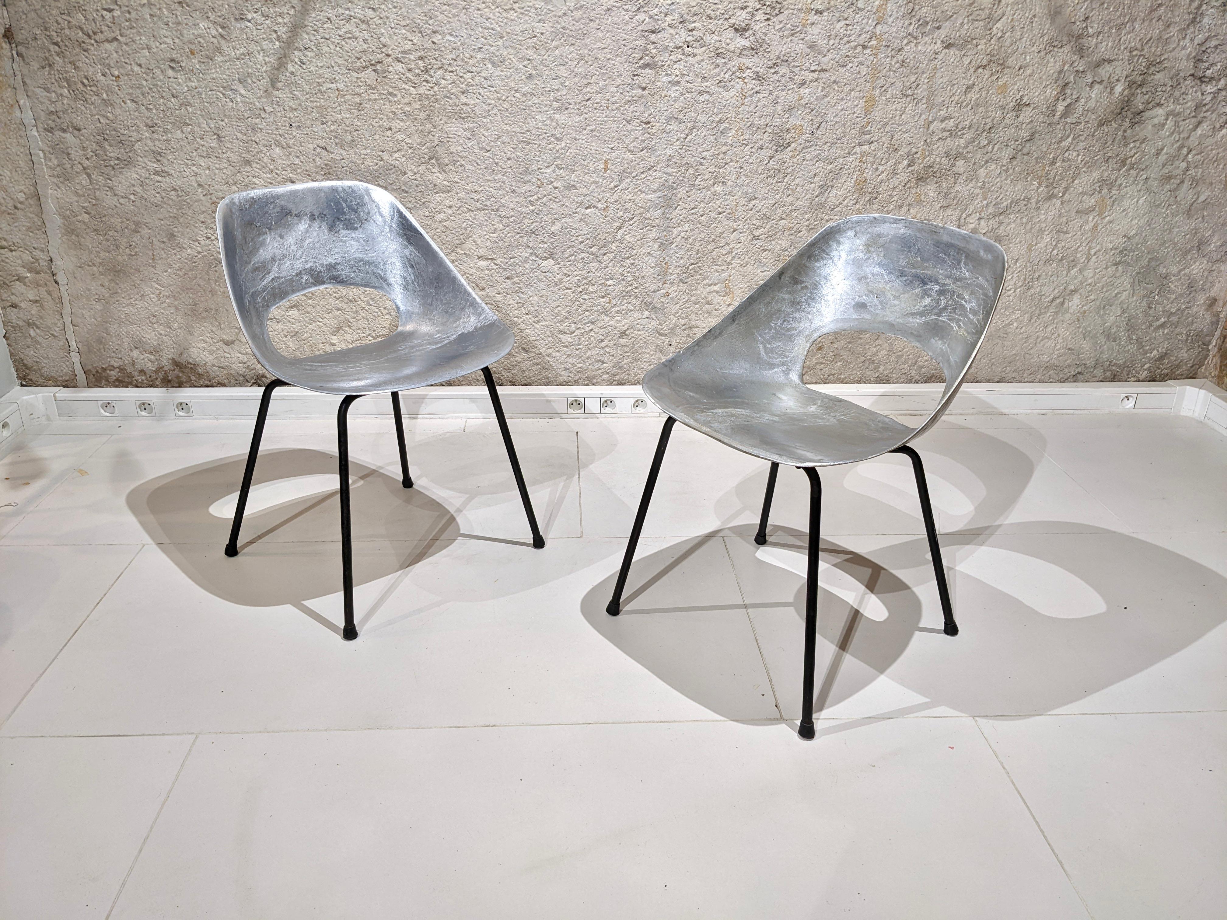Set of 6 Aluminum Tulip Chair , Pierre Guariche In Good Condition In lyon, FR