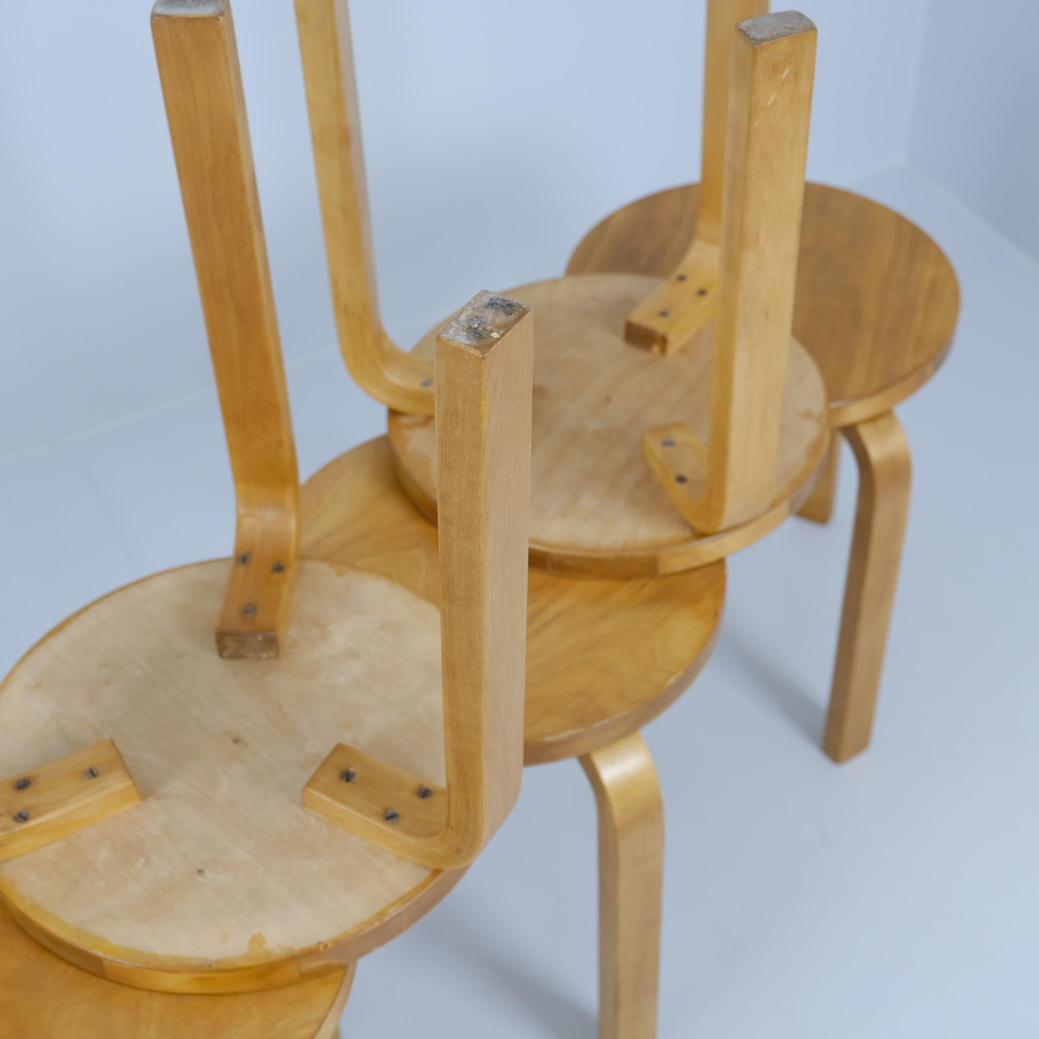 Set of 6 Alvar Aalto 3 Legged Stackable Stools Model 60, Artek 1960s For Sale 2