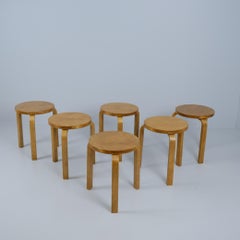 Set of 6 Alvar Aalto 3 Legged Stackable Stools Model 60, Artek 1960s