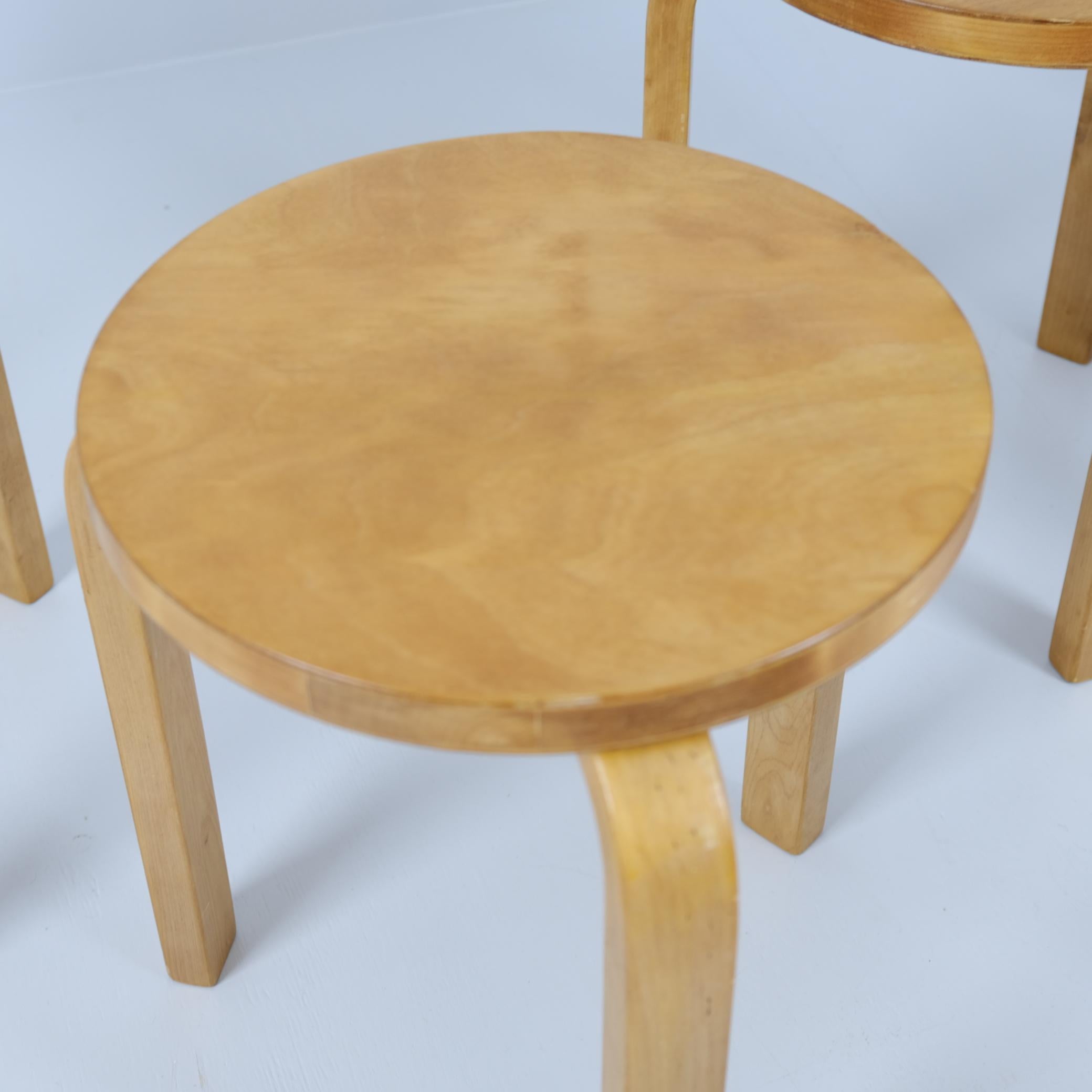 Finnish Set of 6 Alvar Aalto 3 Legged Stackable Stools Model 60, Artek 1960s For Sale