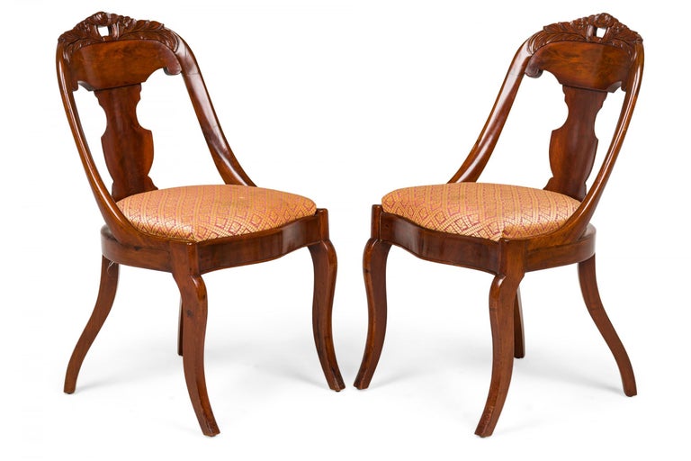 Set of 6 American Empire Style Carved Wood Gondola Dining Chairs For Sale at 1stDibs
