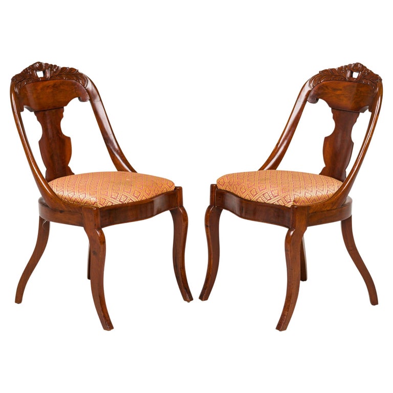 Set of 6 American Empire Style Carved Wood Gondola Dining Chairs For