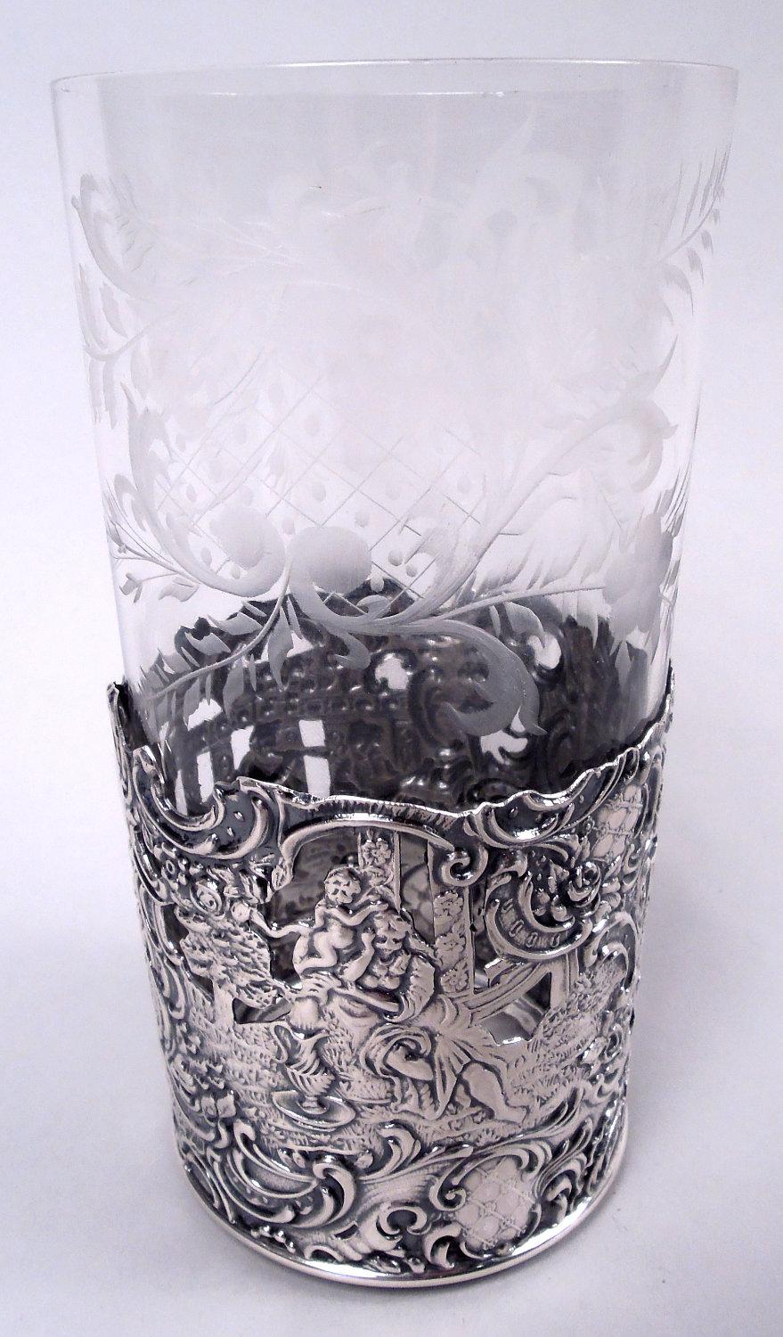 Rococo Revival Set of 6 American Hanau-Style Sterling Silver Highball Holders For Sale