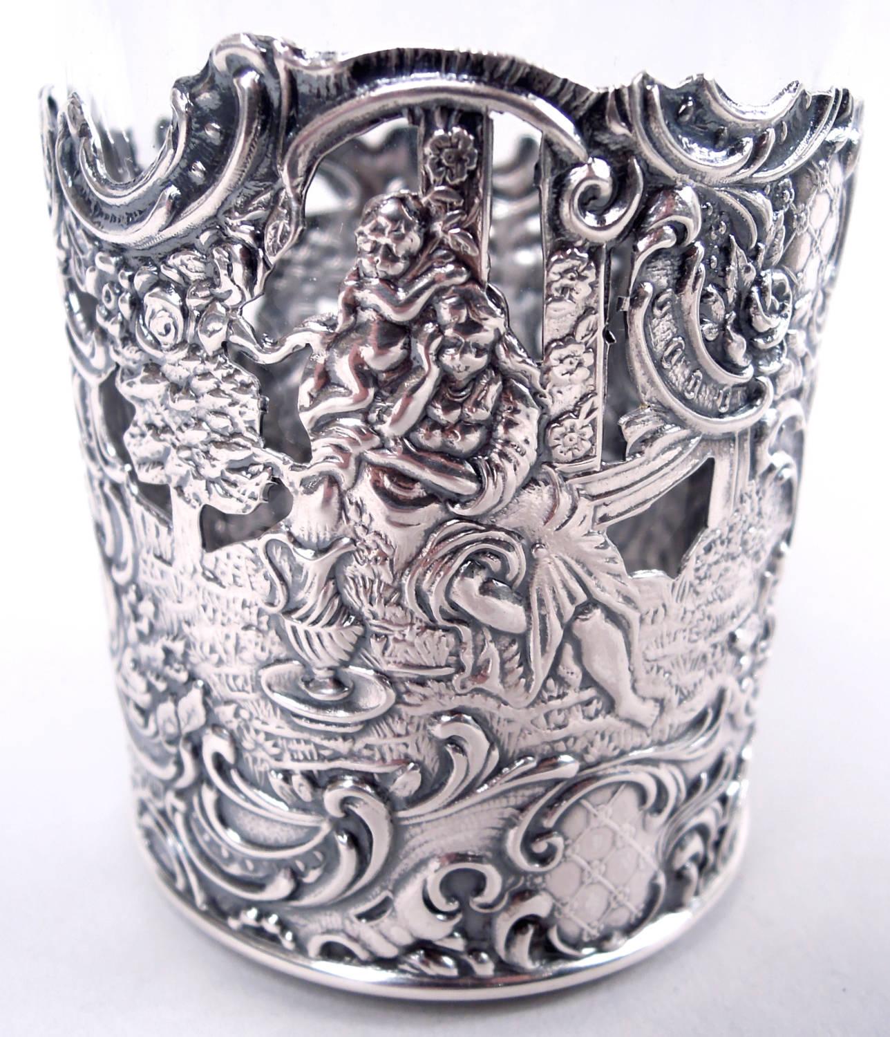 20th Century Set of 6 American Hanau-Style Sterling Silver Highball Holders For Sale