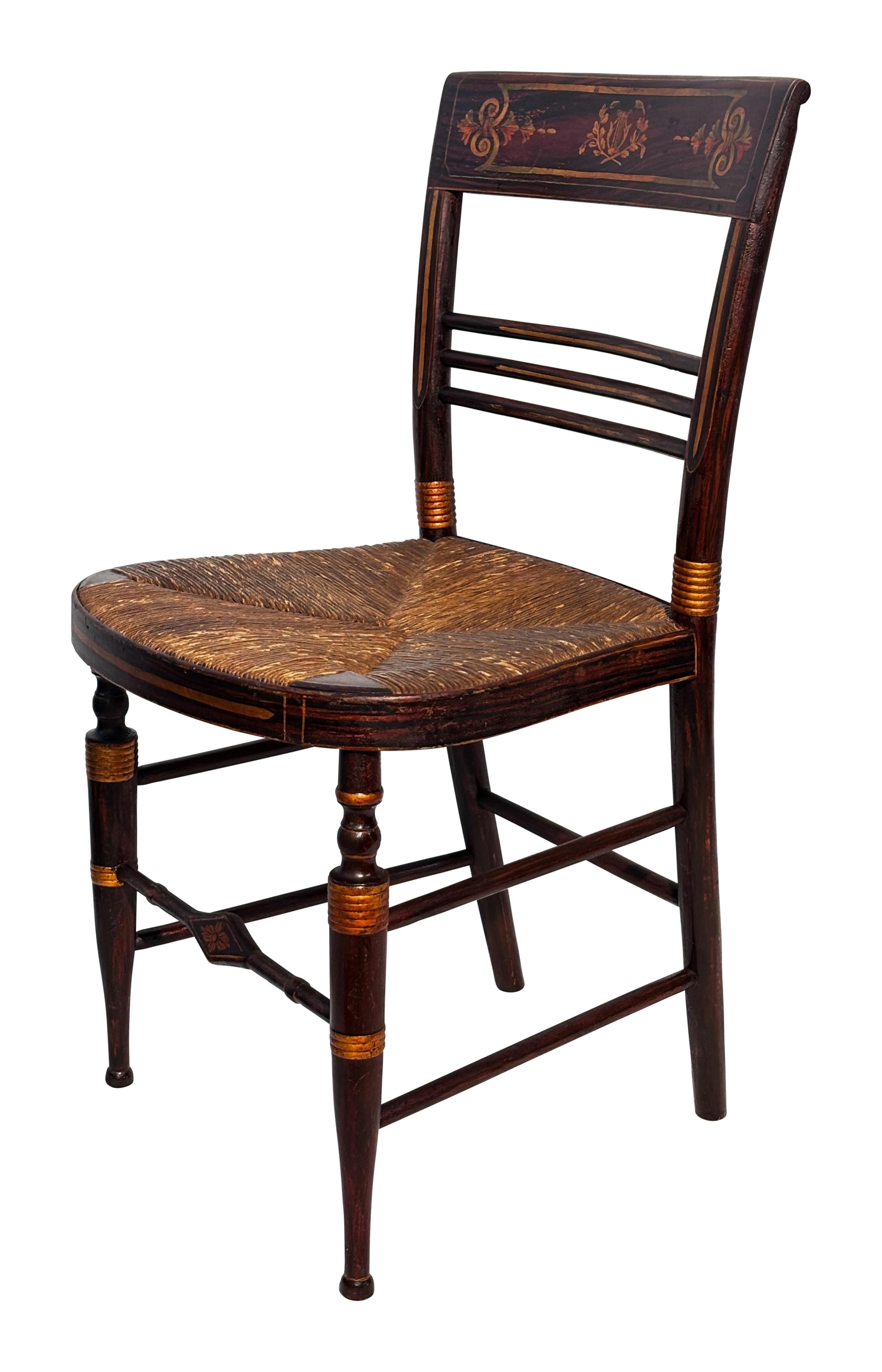 Ensemble de 6 chaises américaines de style Hitchcock avec sièges en jonc tissé en vente 2